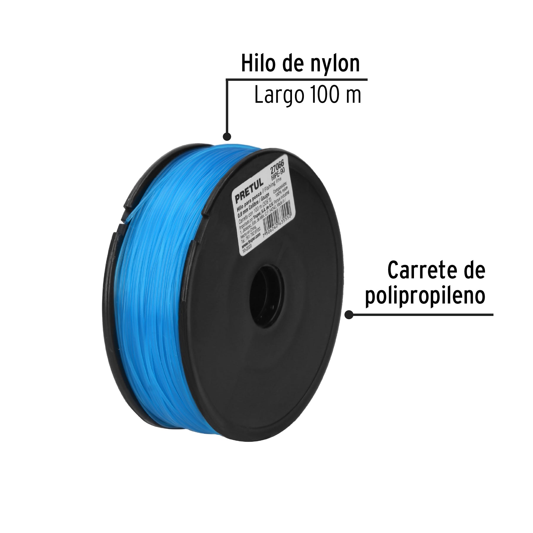 Pretul HIPE-90, Carrete con 100 m de hilo para pesca calibre 0.9 mm color azul