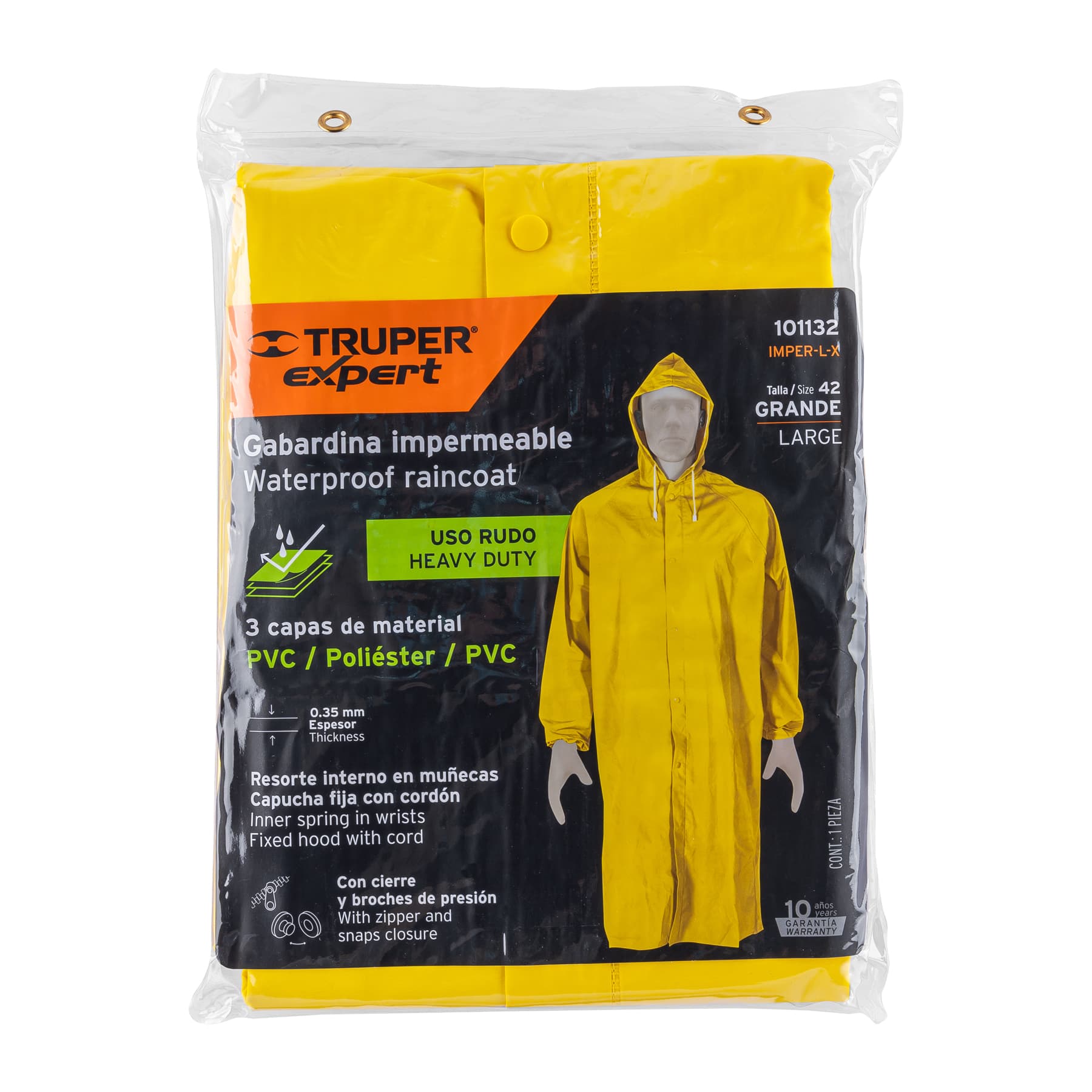 Truper Expert IMPER-L-X, Gabardina impermeable triple capa talla G