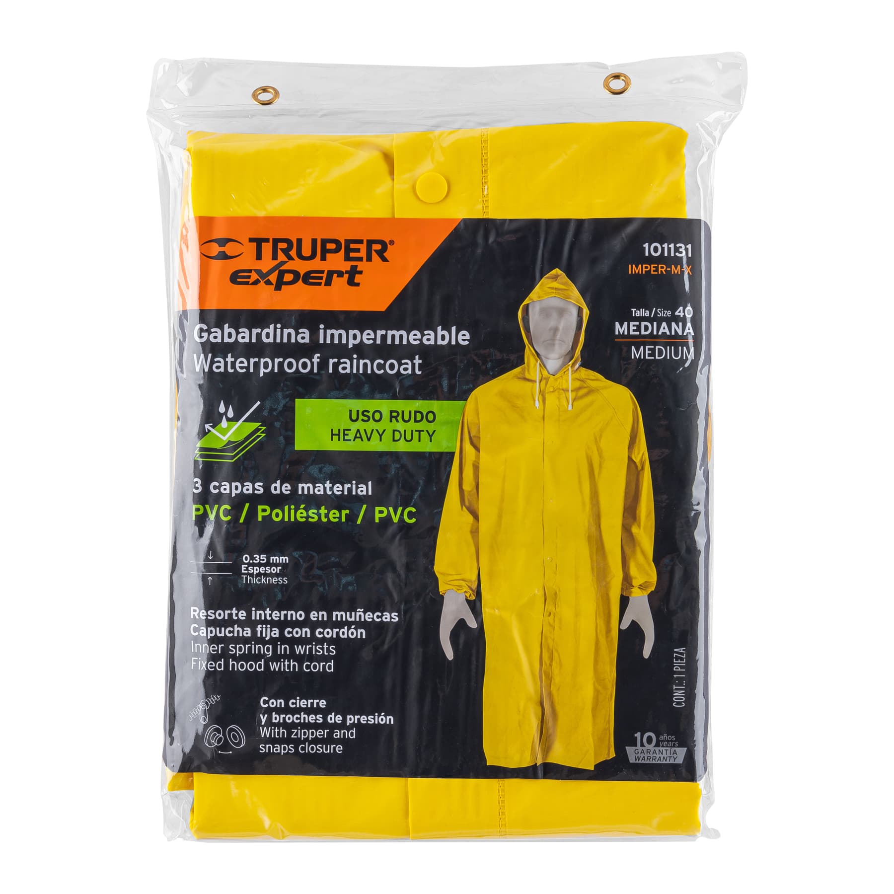 Truper Expert IMPER-M-X, Gabardina impermeable triple capa talla M