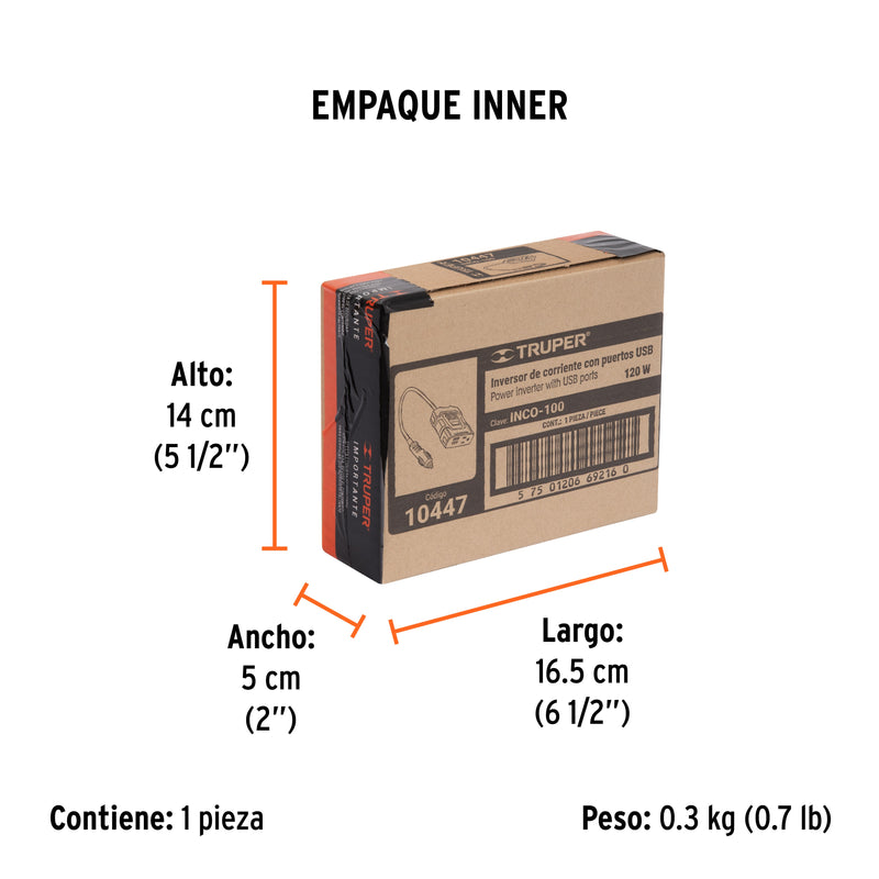 Truper INCO-100, Inversor de corriente con puertos USB, 120 W - Carzamo.com