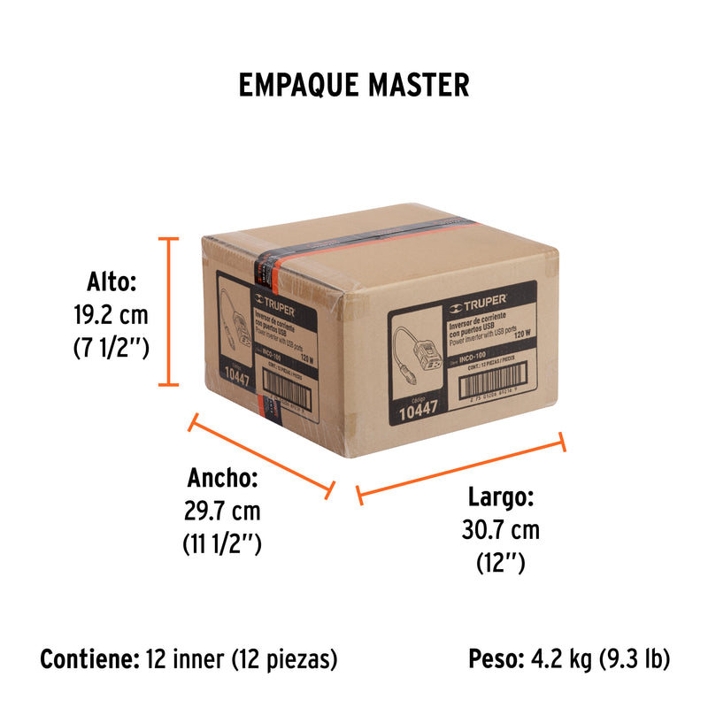 Truper INCO-100, Inversor de corriente con puertos USB, 120 W - Carzamo.com