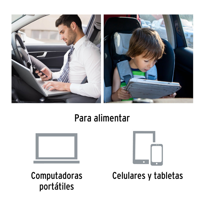 Truper INCO-100, Inversor de corriente con puertos USB, 120 W - Carzamo.com
