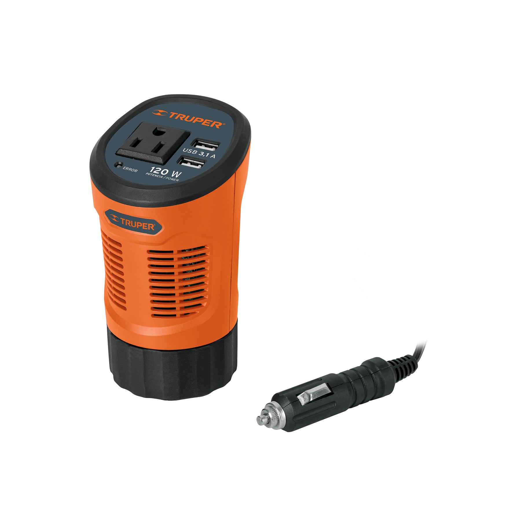 Truper INCO-120, Inversor de corriente 120 W tipo vaso 2 puertos USB