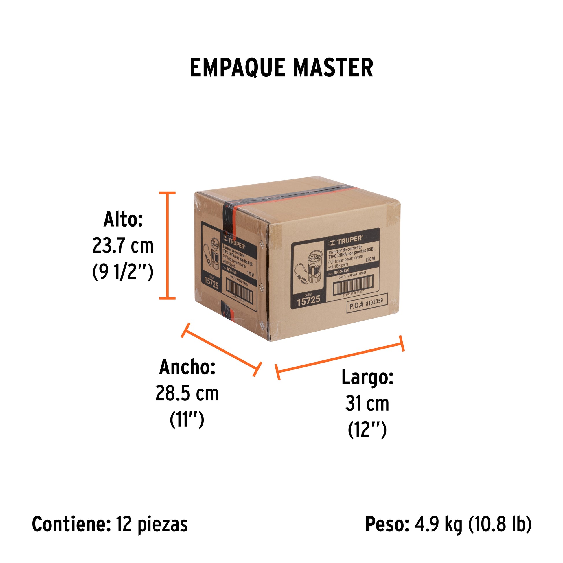 Truper INCO-120, Inversor de corriente 120 W tipo vaso 2 puertos USB - Carzamo.com