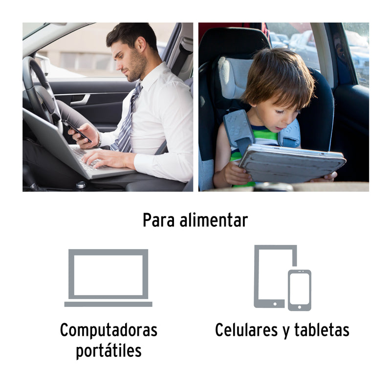 Truper INCO-120, Inversor de corriente 120 W tipo vaso 2 puertos USB - Carzamo.com