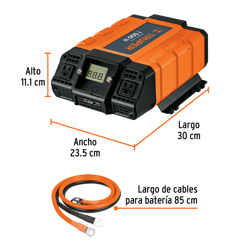 Truper INCO-1500, Inversor de corriente de 1500 W - Carzamo.com