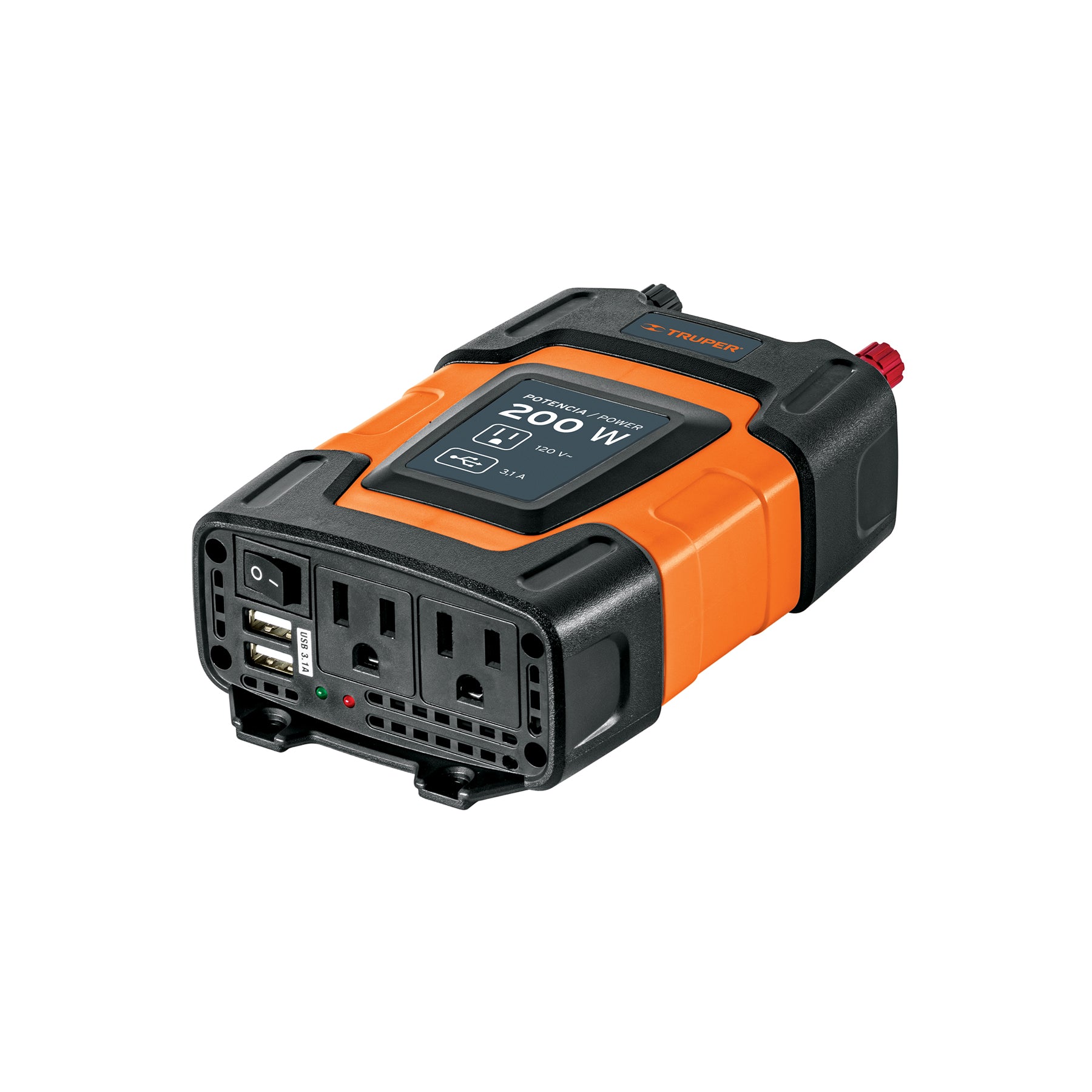Truper INCO-200, Inversor de corriente con puertos USB, 200 W