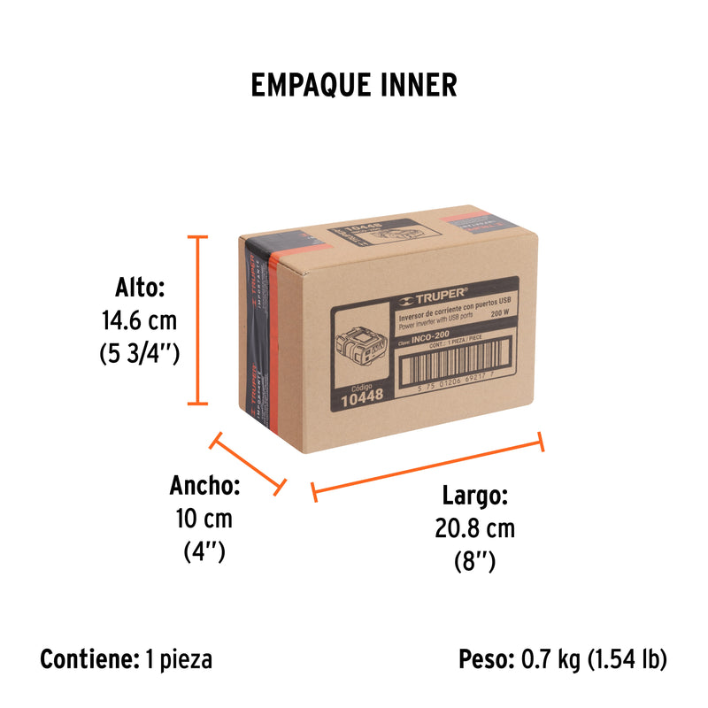Truper INCO-200, Inversor de corriente con puertos USB, 200 W - Carzamo.com