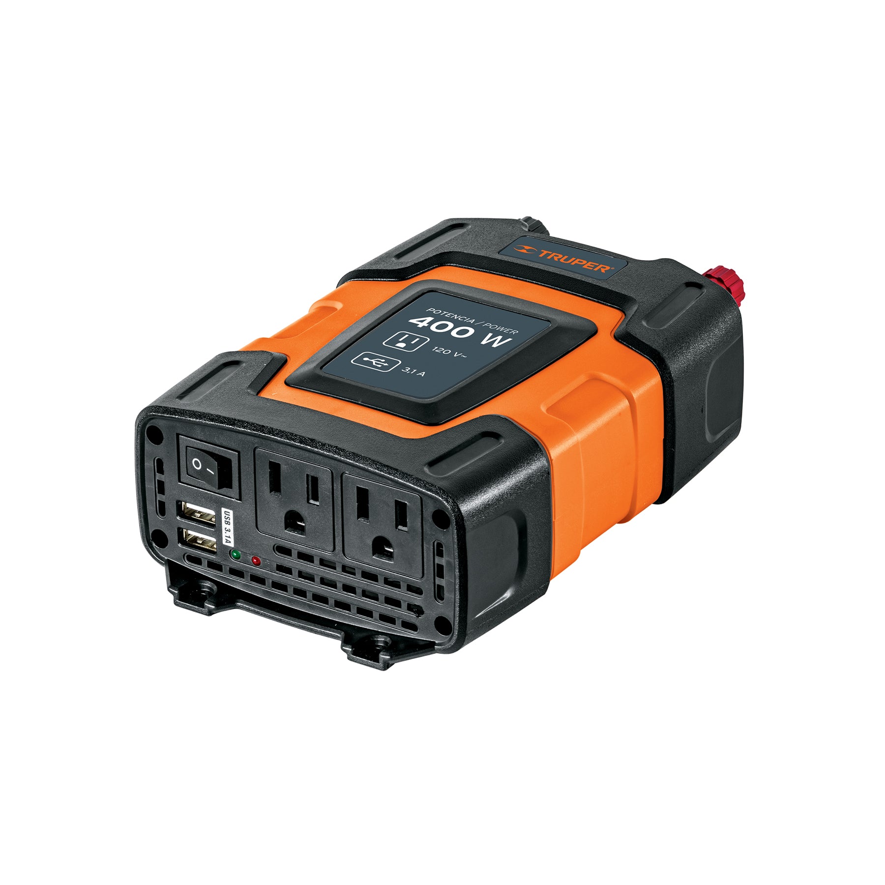 Truper INCO-400, Inversor de corriente 400 W, con adaptador de caiman