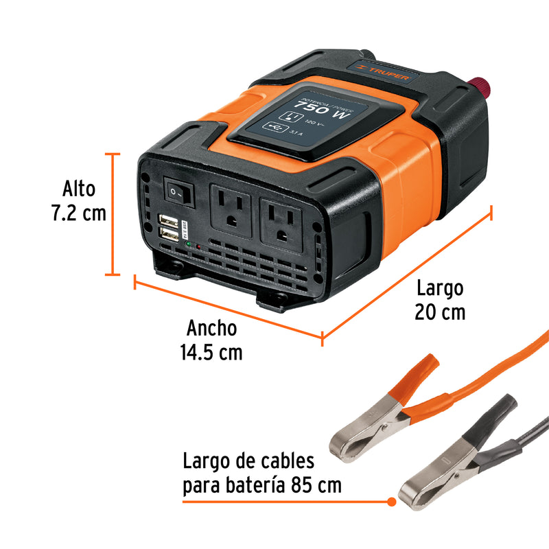Truper INCO-750, Inversor de corriente de 750 W - Carzamo.com