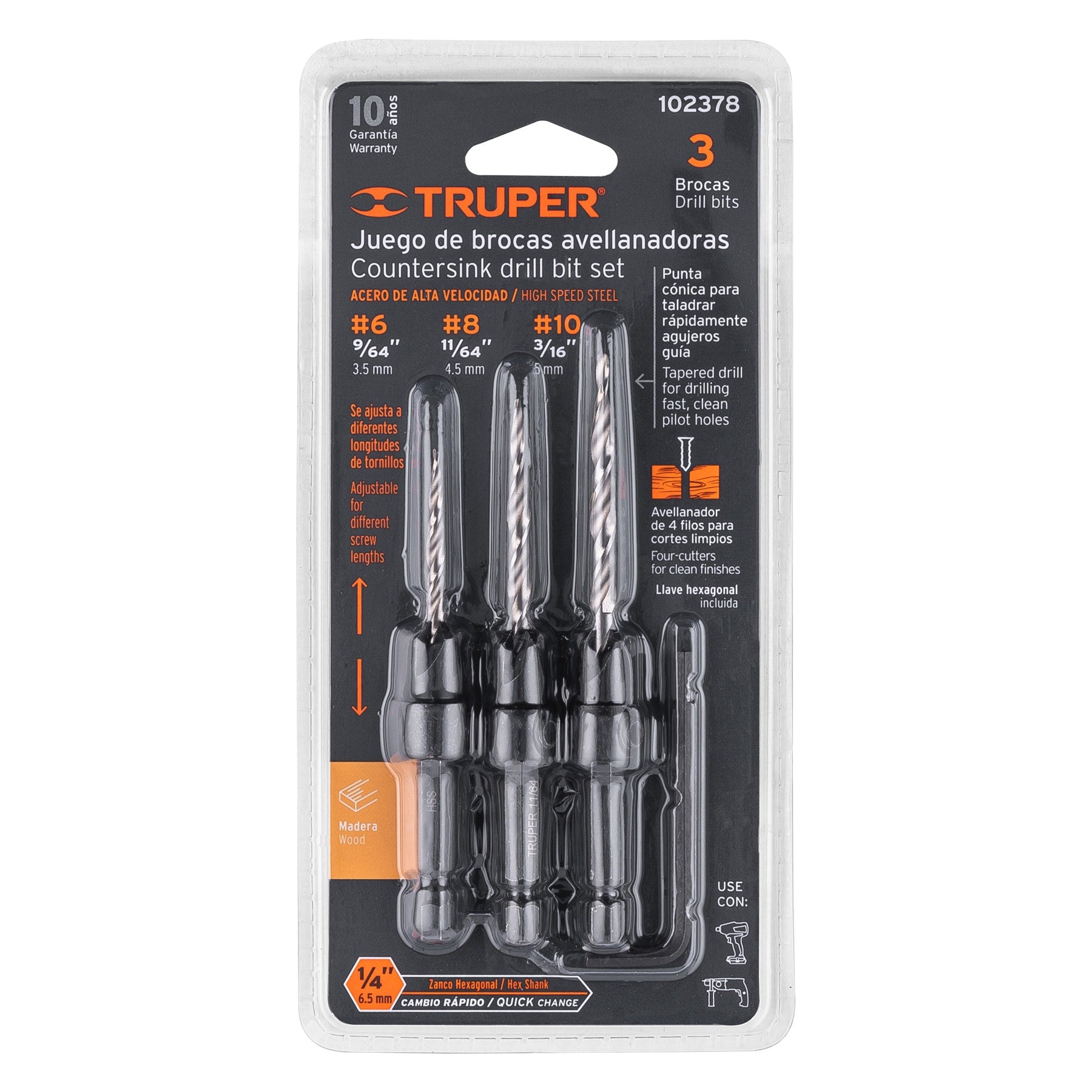 Truper JBAM-3, Juego de 3 brocas avellanadoras