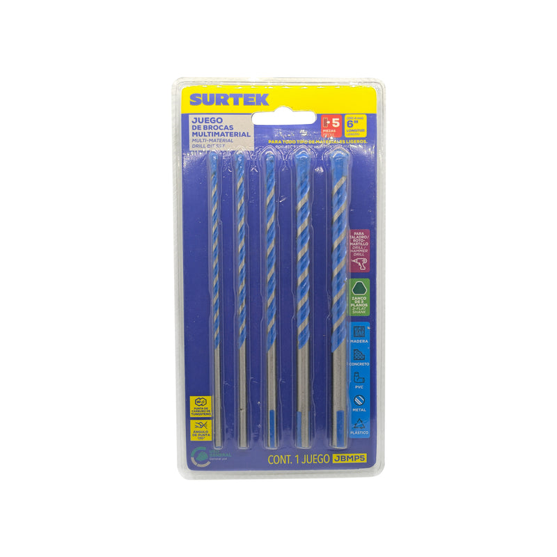 Juego de brocas de acero multimaterial zanco 3 planos, 5 piezas Surtek