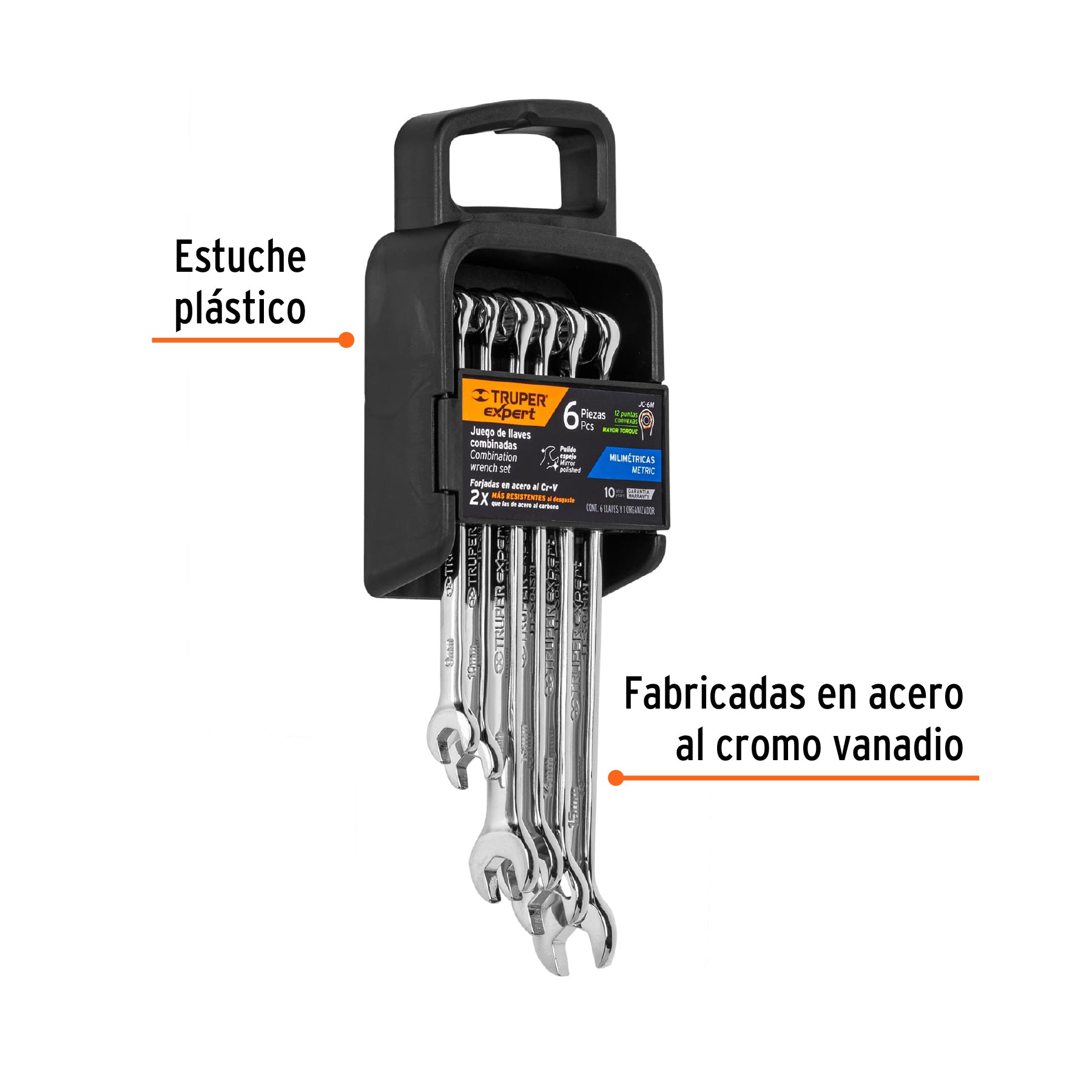 Truper Expert JC-6M, Juego de llaves combinadas, 6 piezas, pulidas, milimétricas