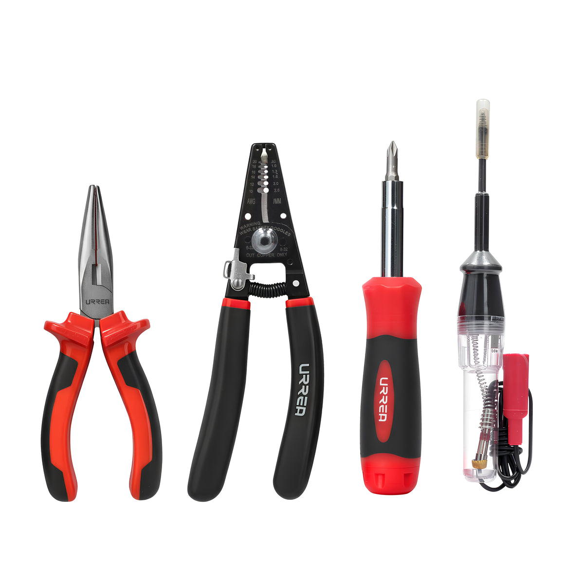 Juego de pinzas para electricista con mango bimaterial con probador y destornillador, 5pz Urrea