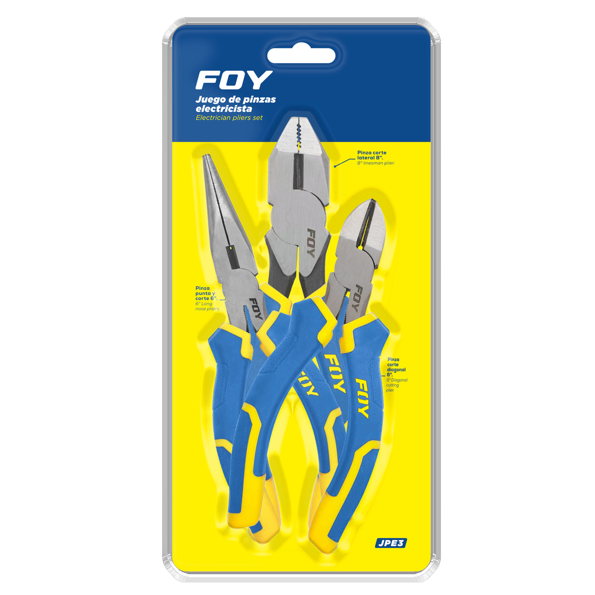 Juego de pinzas para electricista con mango bimaterial combinado, 3 piezas Foy