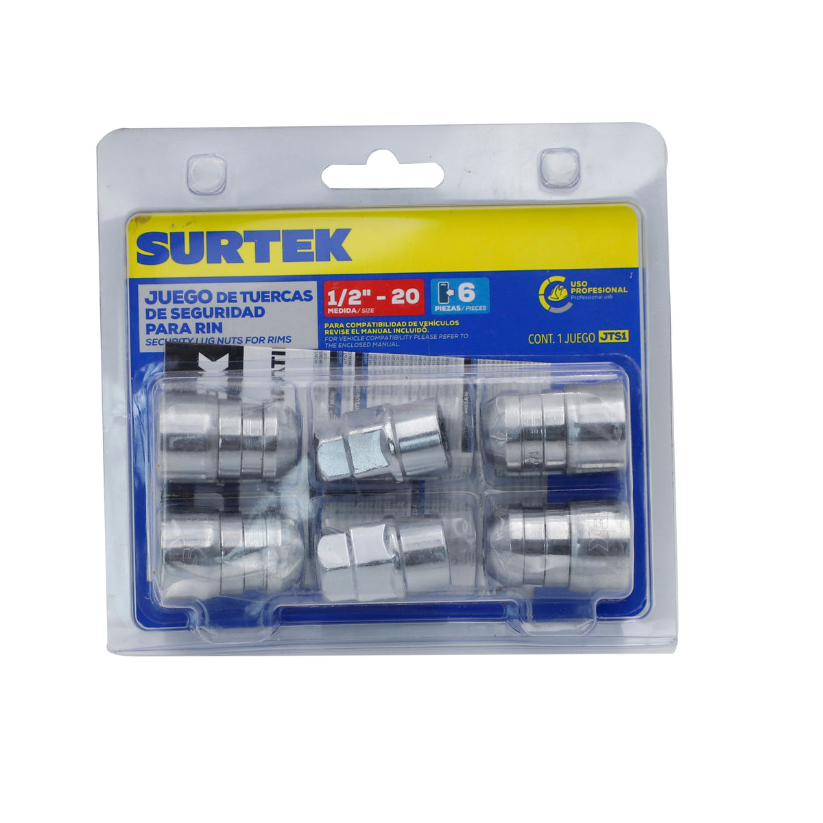 Juego de tuercas de seguridad para rin, 6 piezas, 1/2" x 2" Surtek