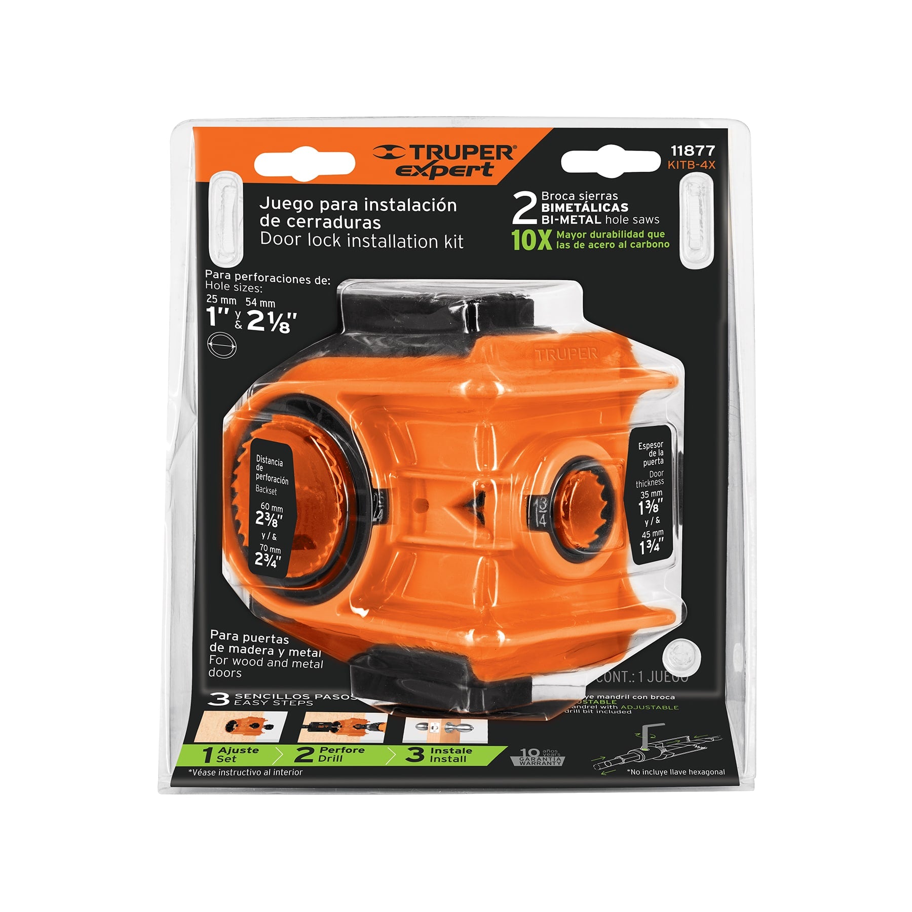 Truper Expert KITB-4X, Juego de brocasierras para instalar cerraduras