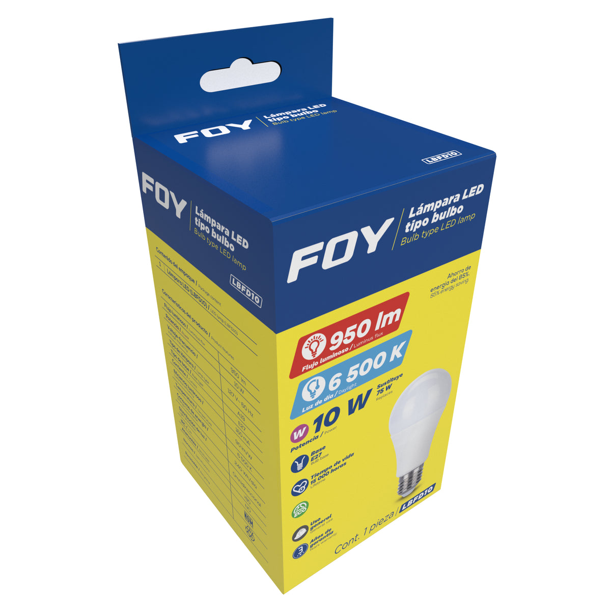 Lámpara de LED tipo bulbo A19, 10 W luz de día Foy