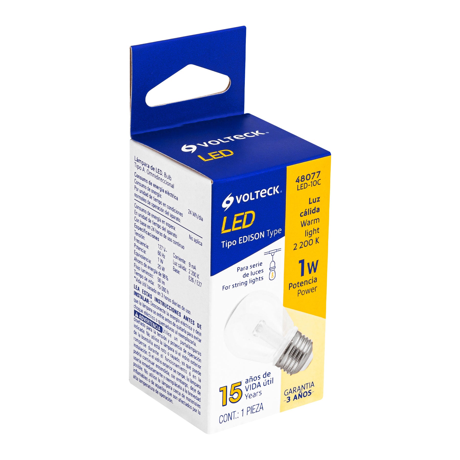Volteck LED-10C Lámpara LED S14 de 1 W, luz cálida
