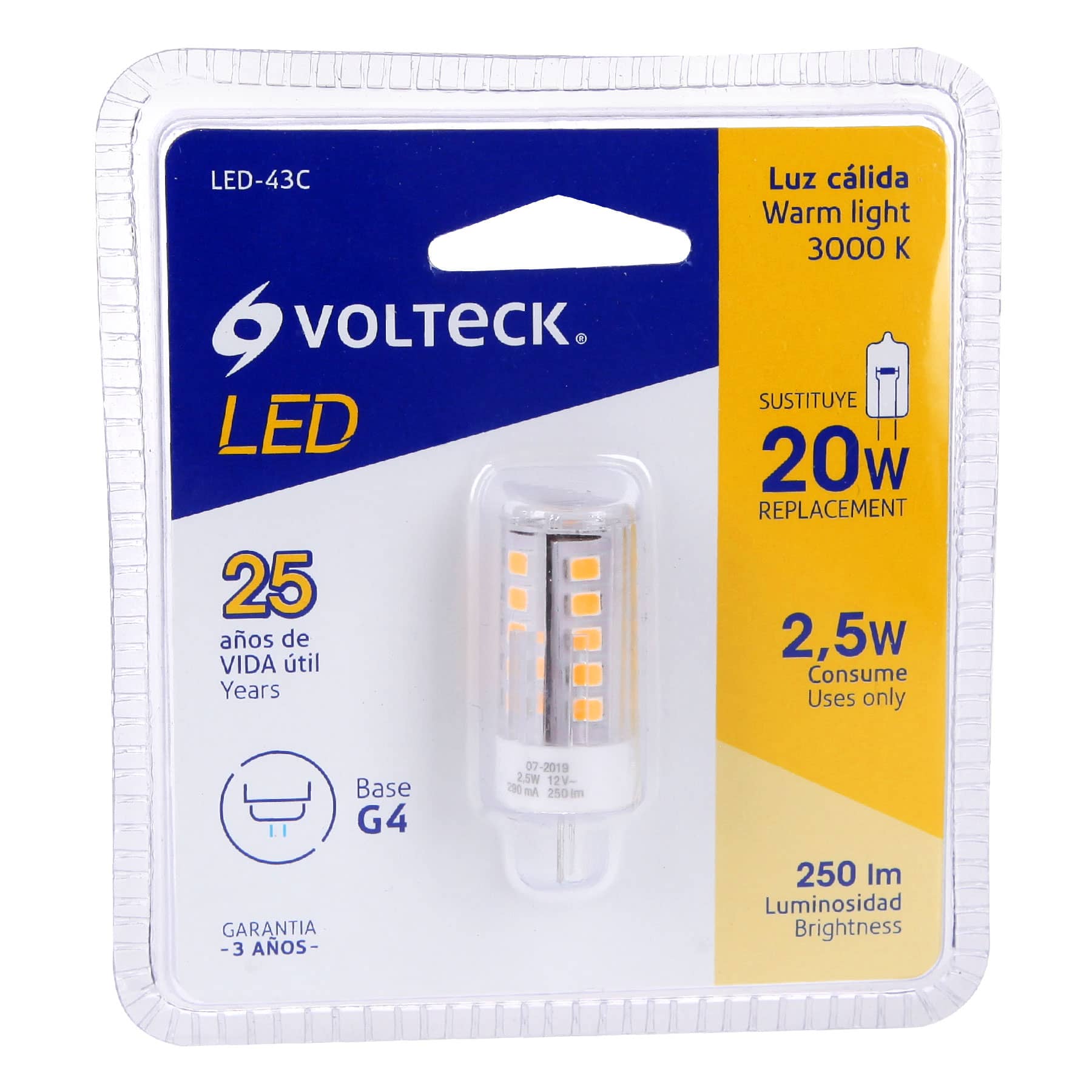 Volteck LED-43C, Lámpara de LED tipo cápsula 3 W base G4 luz cálida
