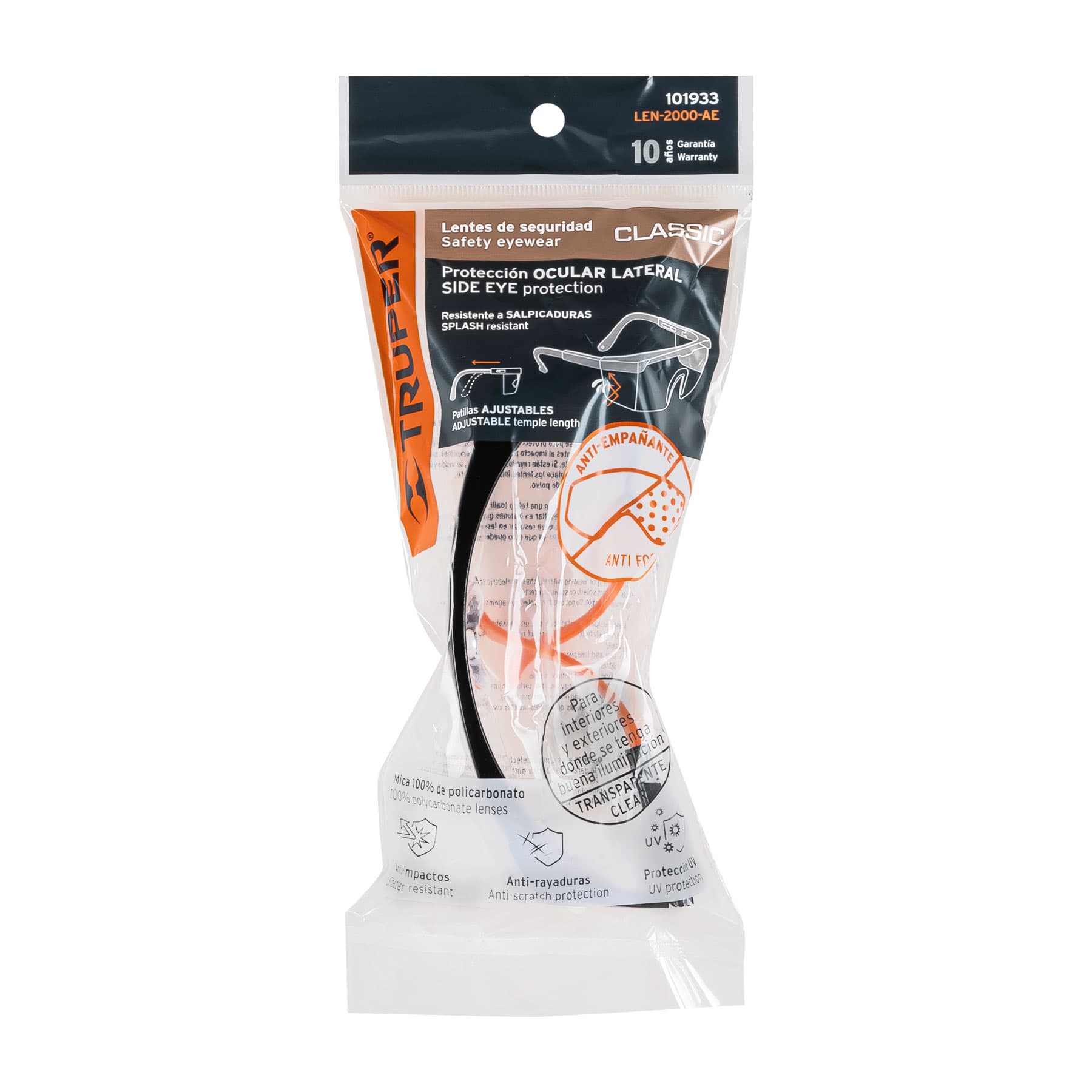 Truper LEN-2000-AE, Lentes de seguridad ajustables claros con antiempaño