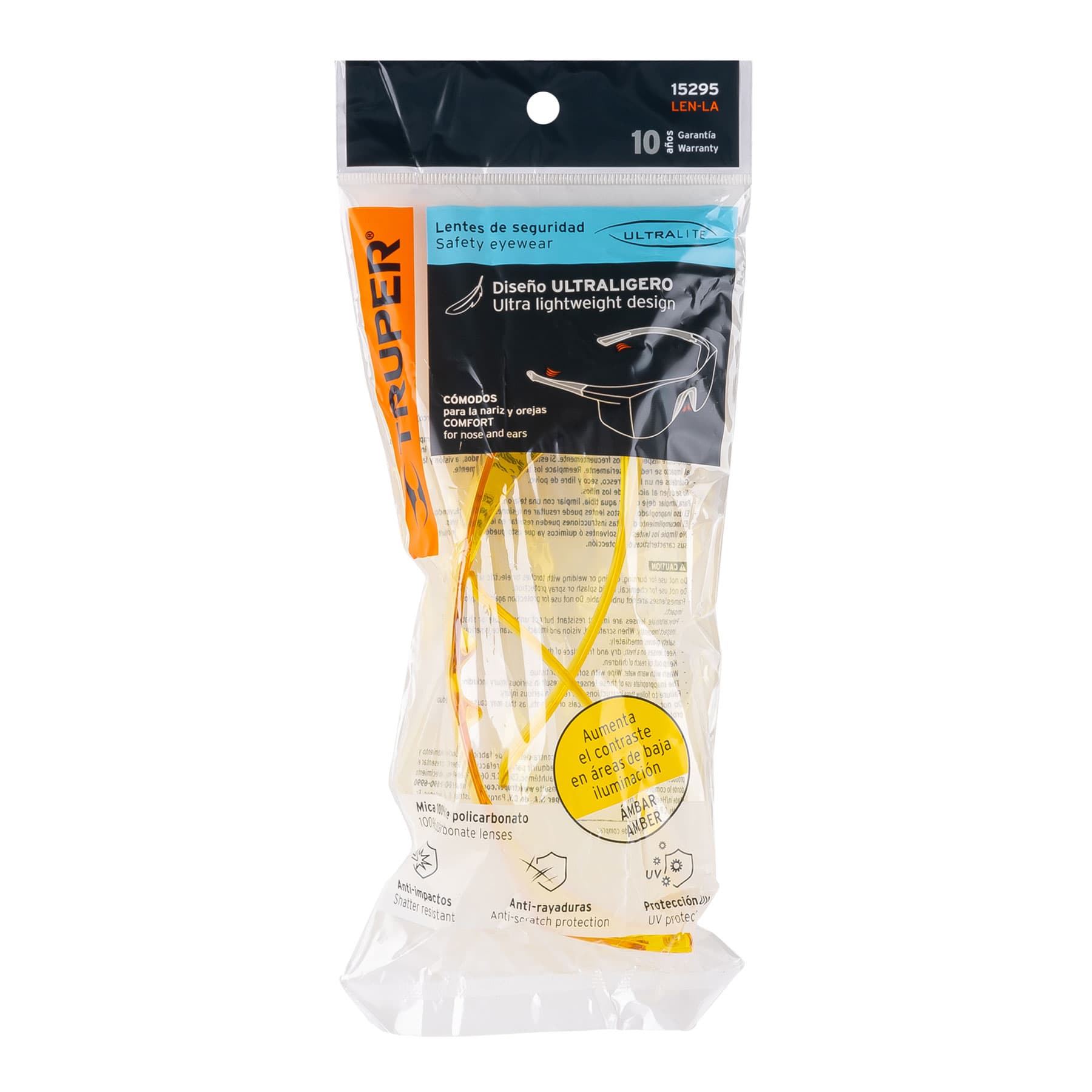 Truper LEN-LA, Lentes de seguridad, Ultralite, ámbar
