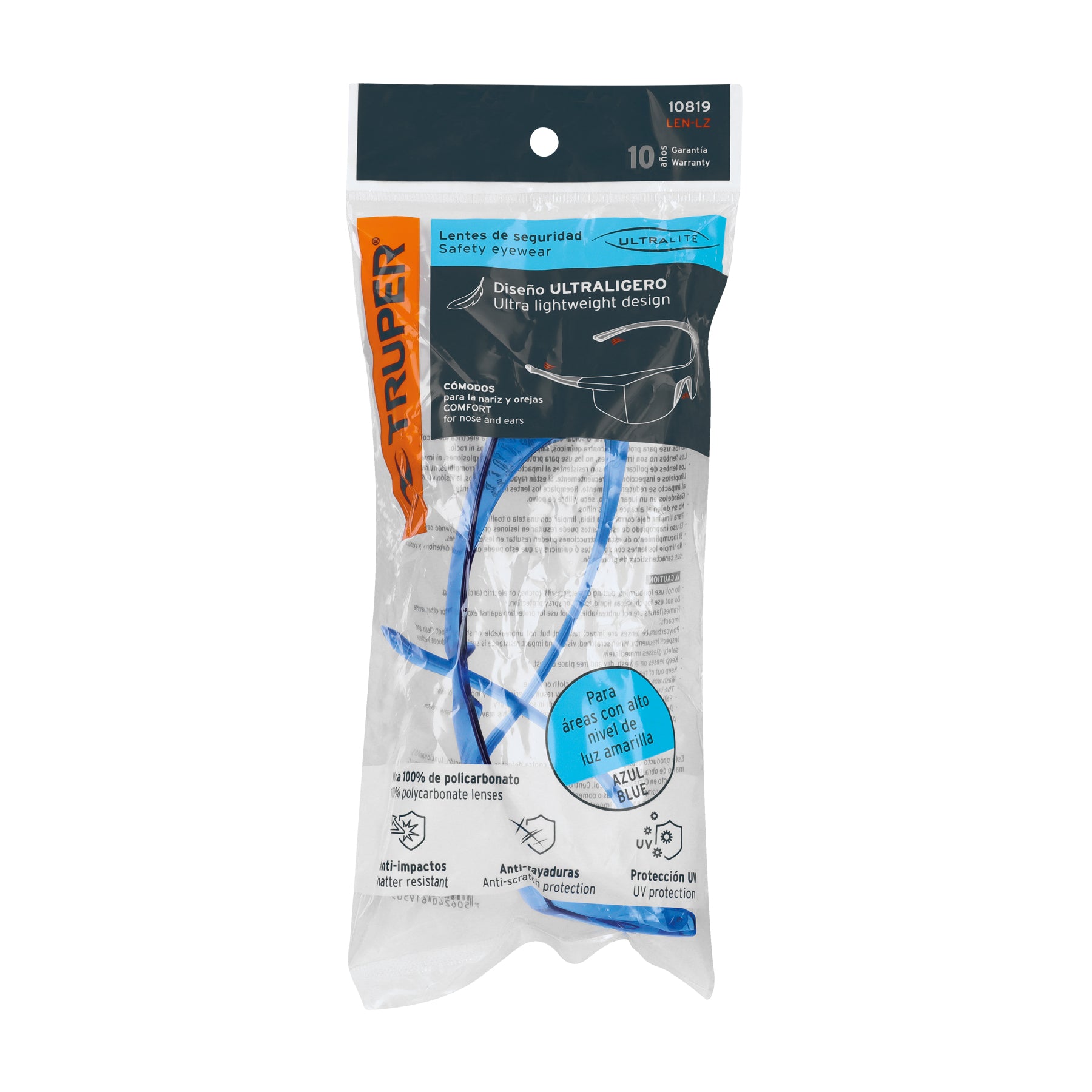 Truper LEN-LZ, Lentes de seguridad, mica azul, Ultralite