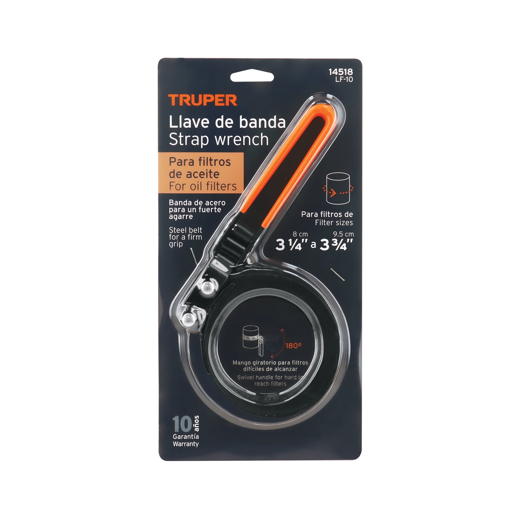 Truper LF-10, Llave de banda metálica para filtro de aceite, 3 3/4″