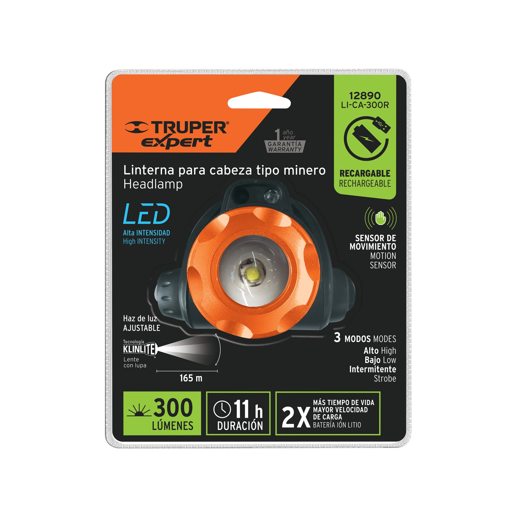 Truper LI-CA-300R, Linterna de minero 1 LED 300 lúmenes recargable