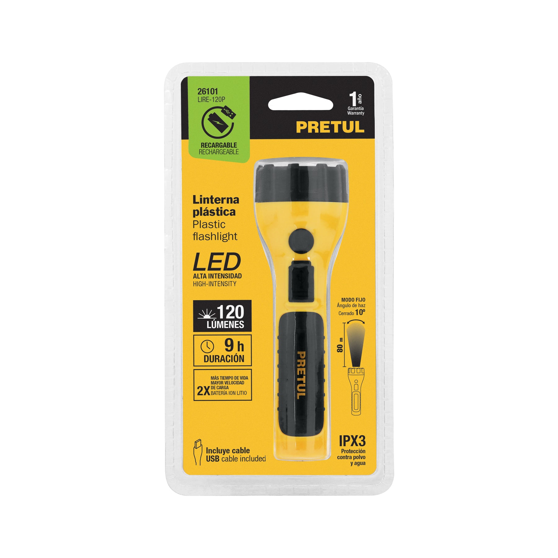 Pretul LIRE-120P Linterna plástica recargable de LED, 120 lúmenes, Pretul