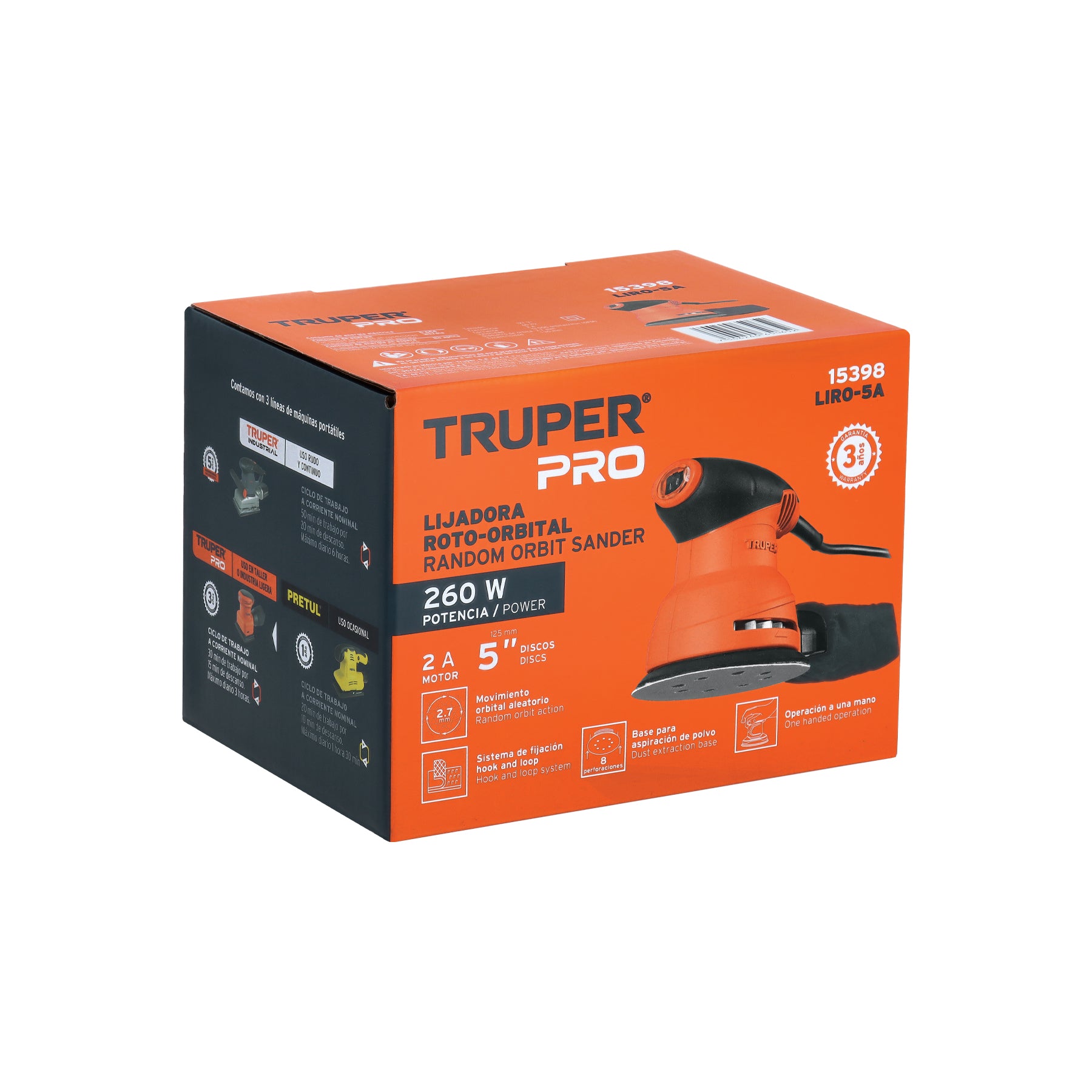 Truper LIRO-5A, Lijadora roto orbital 5″ 260 W profesional
