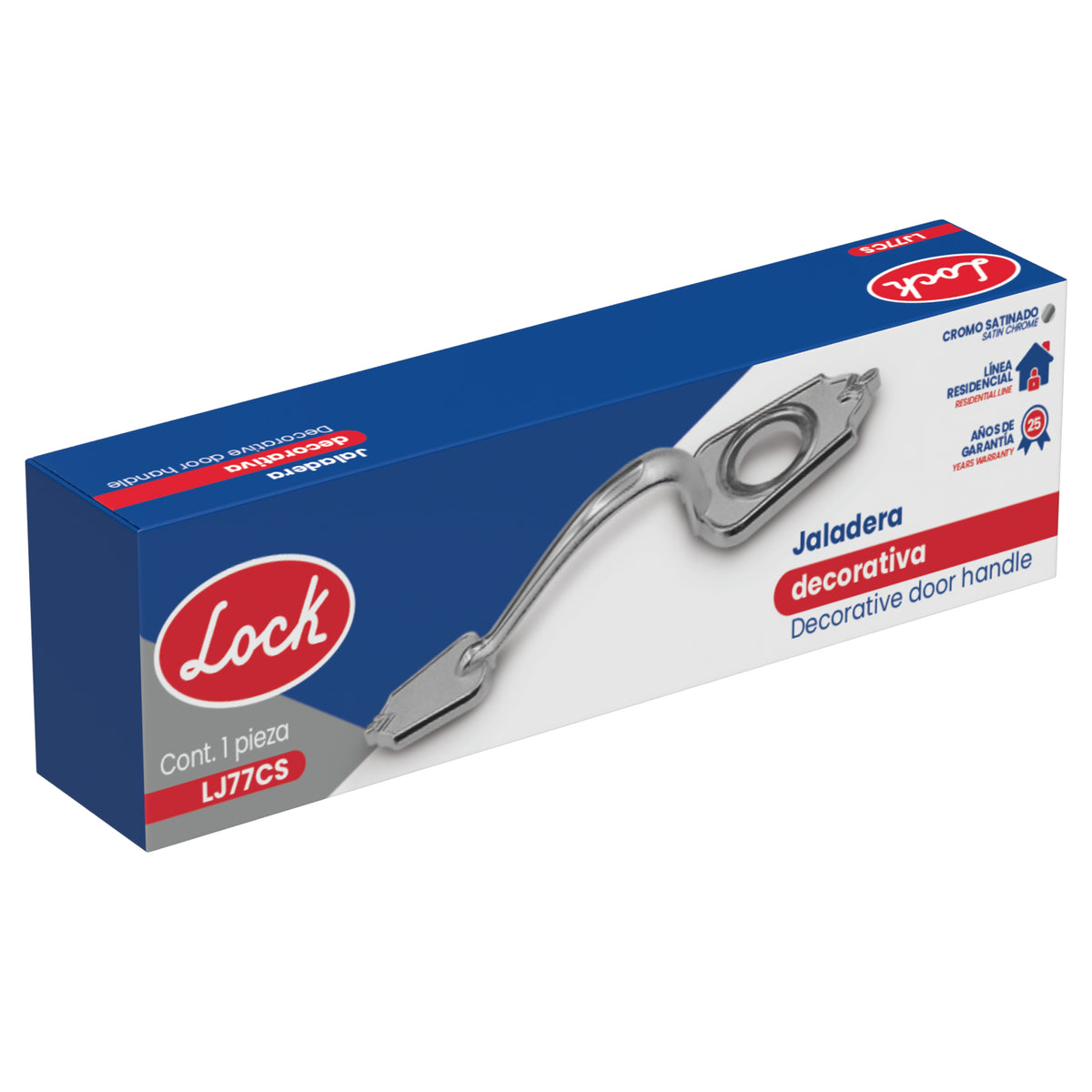 Jaladera para cerradura de sobreponer, cromo satinado, en caja Lock
