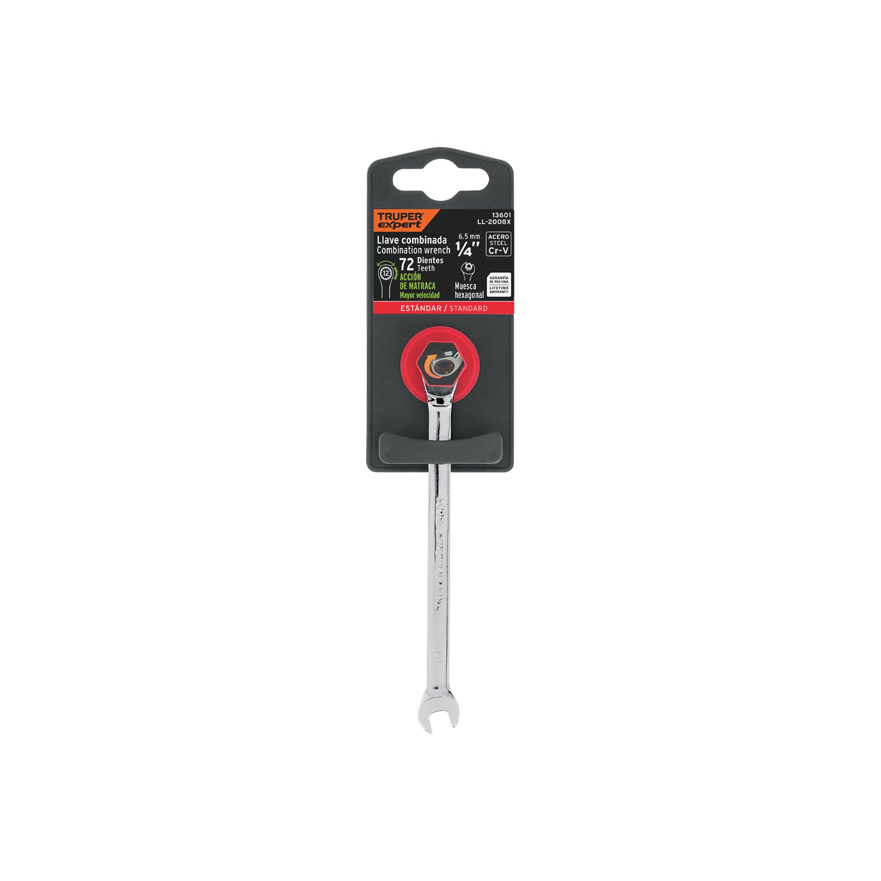 Truper Expert LL-2008X, Llave combinada con matraca 1/4″ x 120 mm largo