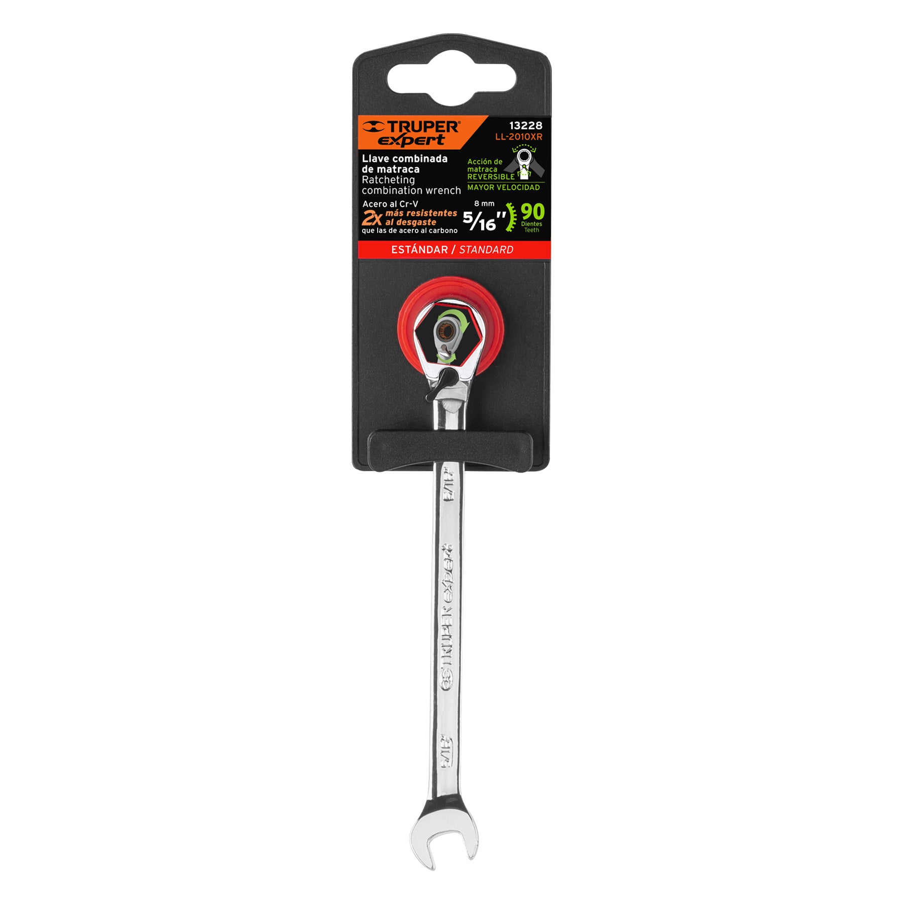 Truper Expert LL-2010XR, Llave combinada matraca reversible 5/16″x138 mm largo