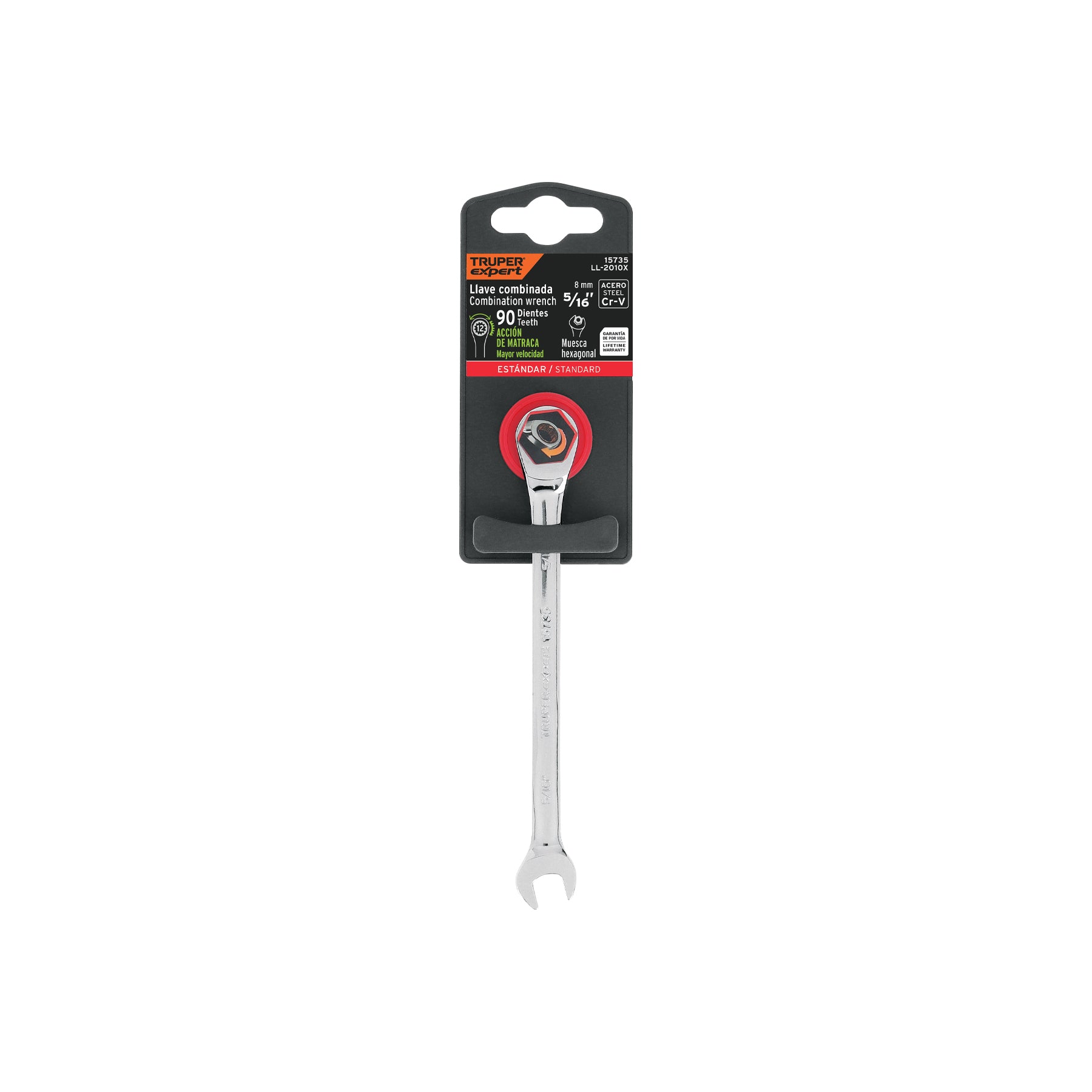 Truper Expert LL-2010X, Llave combinada con matraca, estándar 5/16″