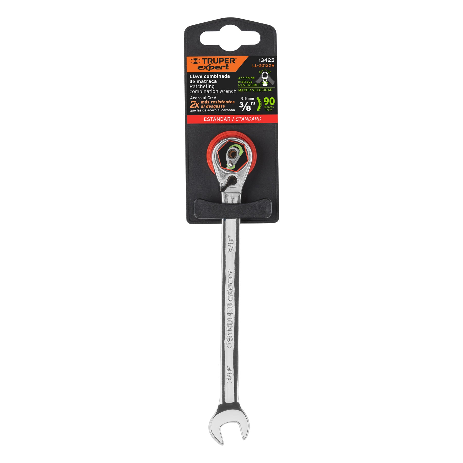 Truper Expert LL-2012XR, Llave combinada matraca reversible 3/8″ x 158 mm largo