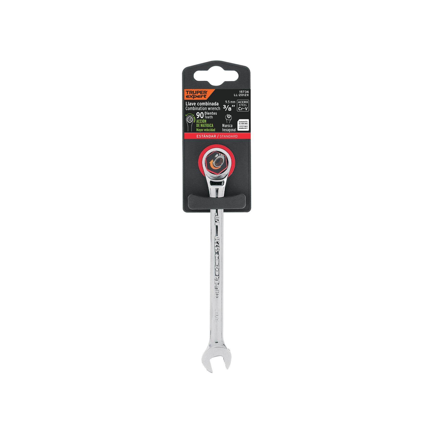 Truper Expert LL-2012X, Llave combinada con matraca, 3/8″ x 153 mm