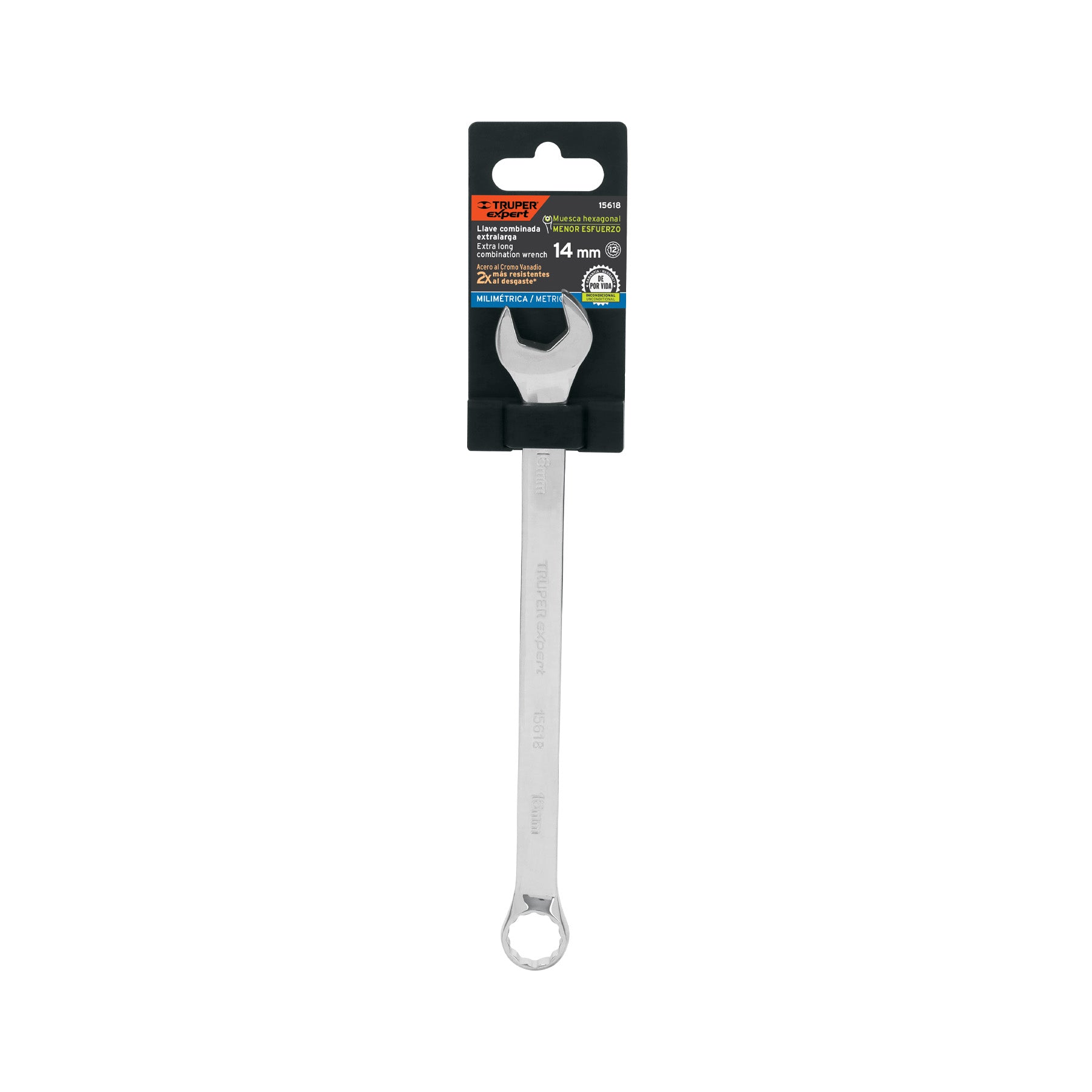 Truper Expert LL-2014M, Llave combinada, extralarga, milimétrica, 14 x 220 mm
