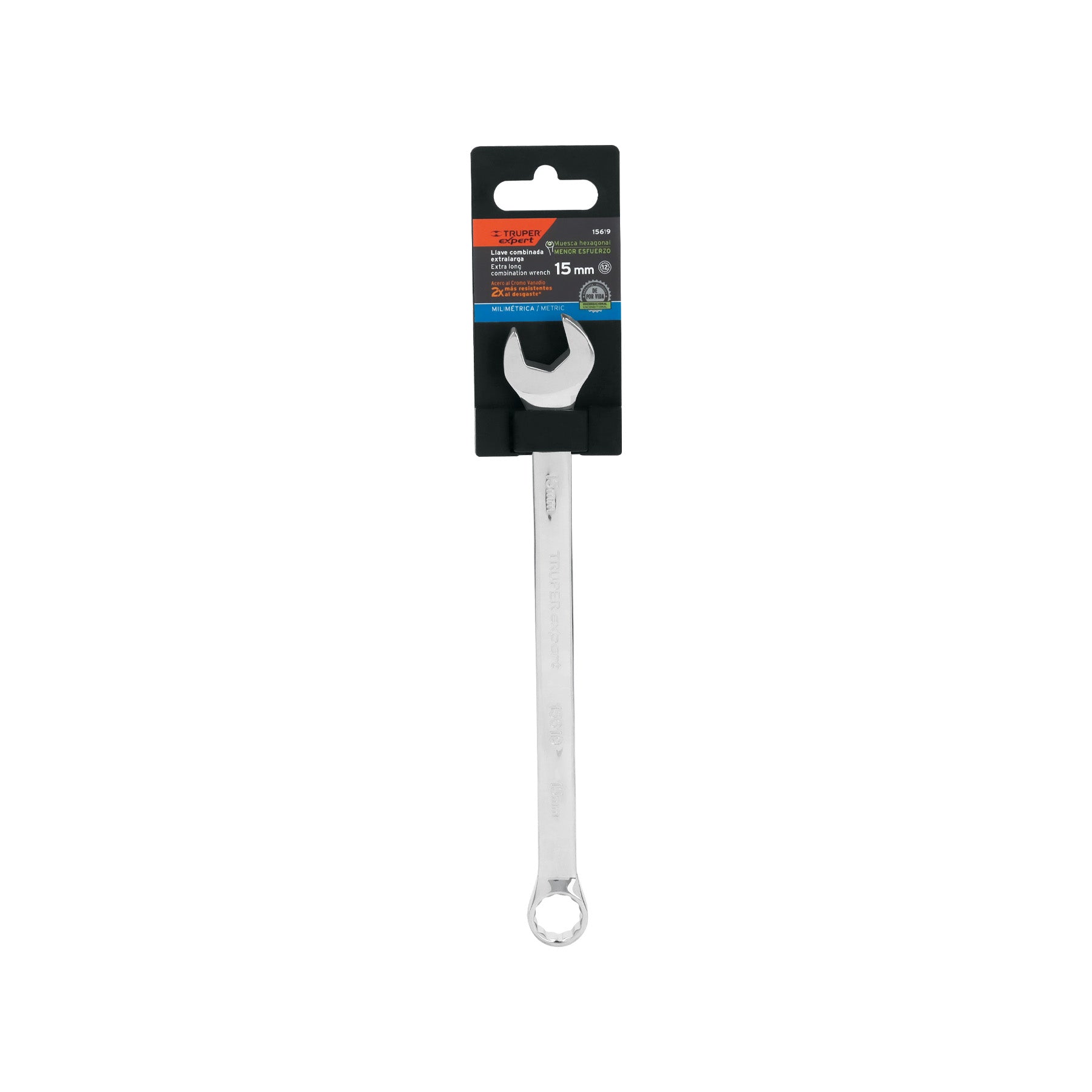 Truper Expert LL-2015M, Llave combinada extralarga, milimétricas 15 mm