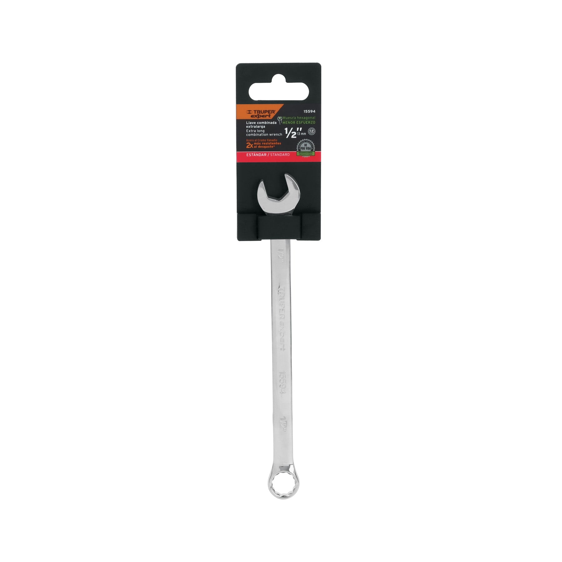Truper Expert LL-2016, Llave combinada, extralarga, 1/2″ x 202 mm