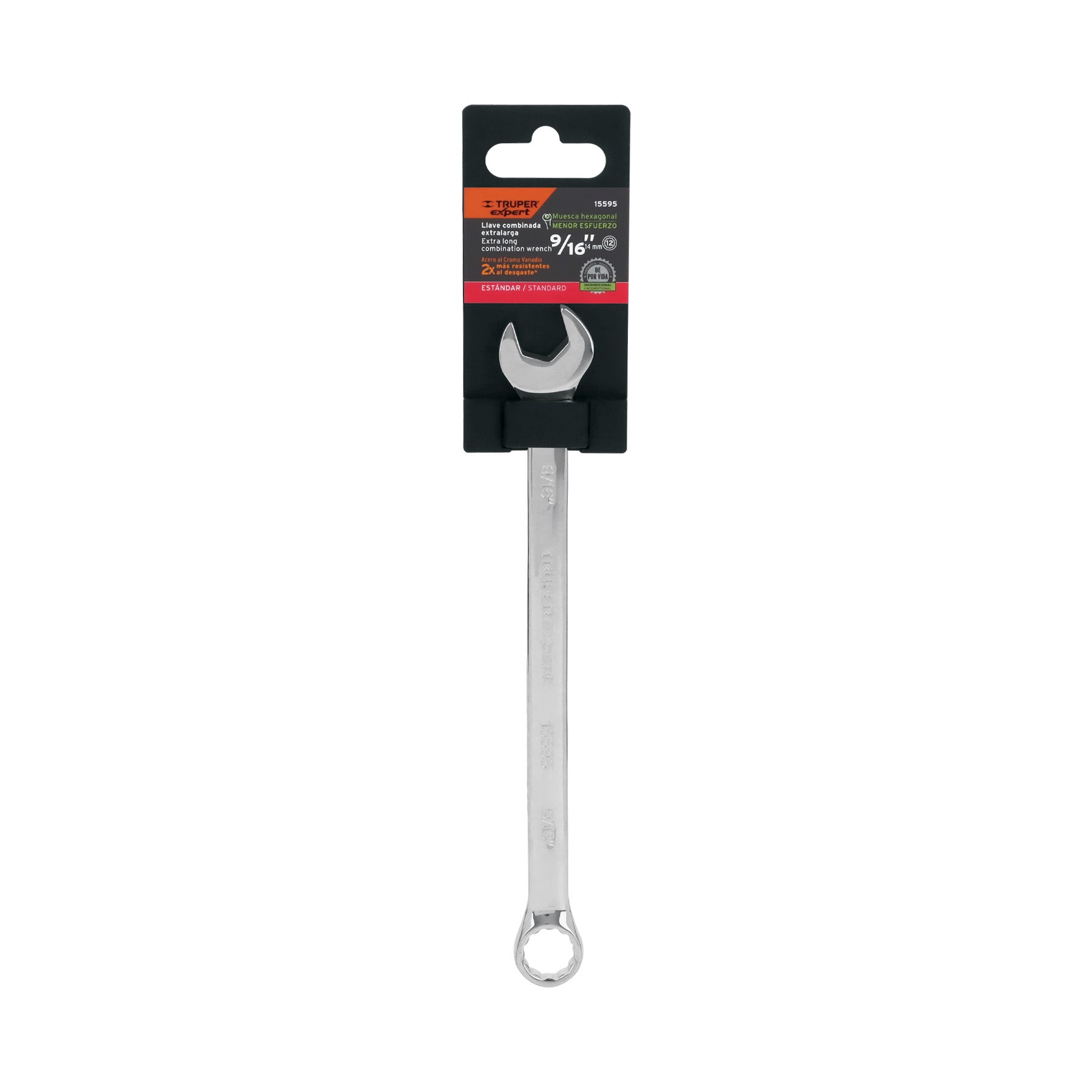 Truper Expert LL-2018, Llave combinada, extralarga, 9/16″ x 220 mm