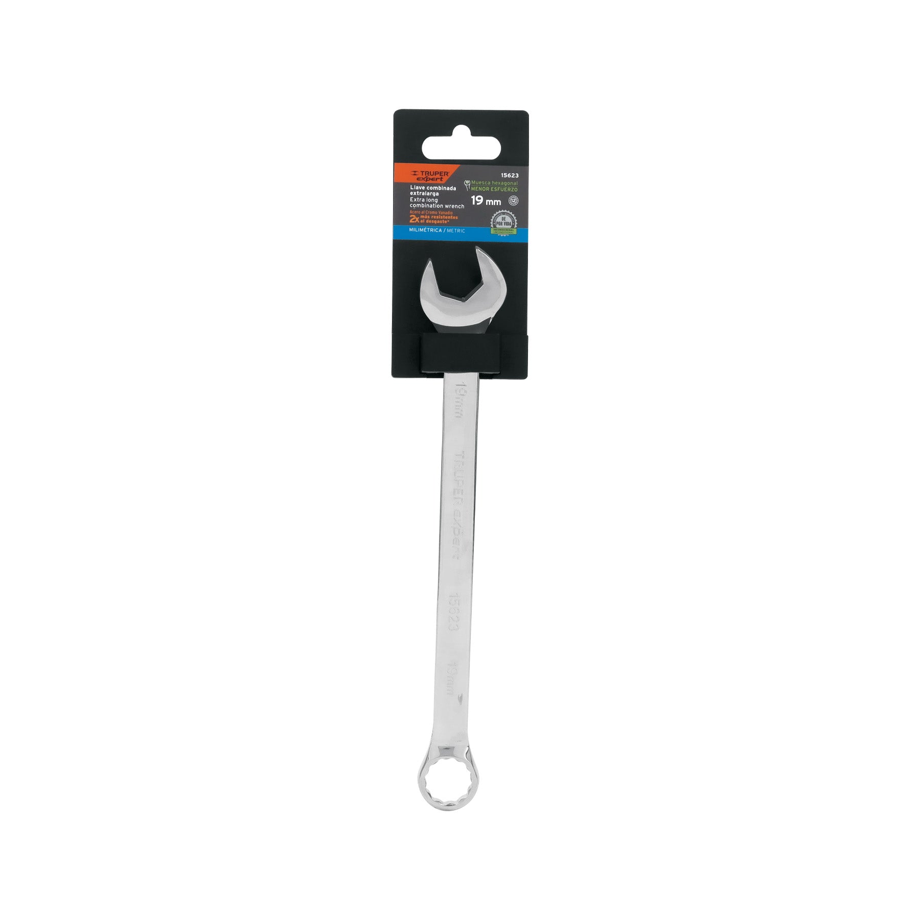 Truper Expert LL-2019M, Llave combinada, extralarga, milimétrica, 19 x 278 mm
