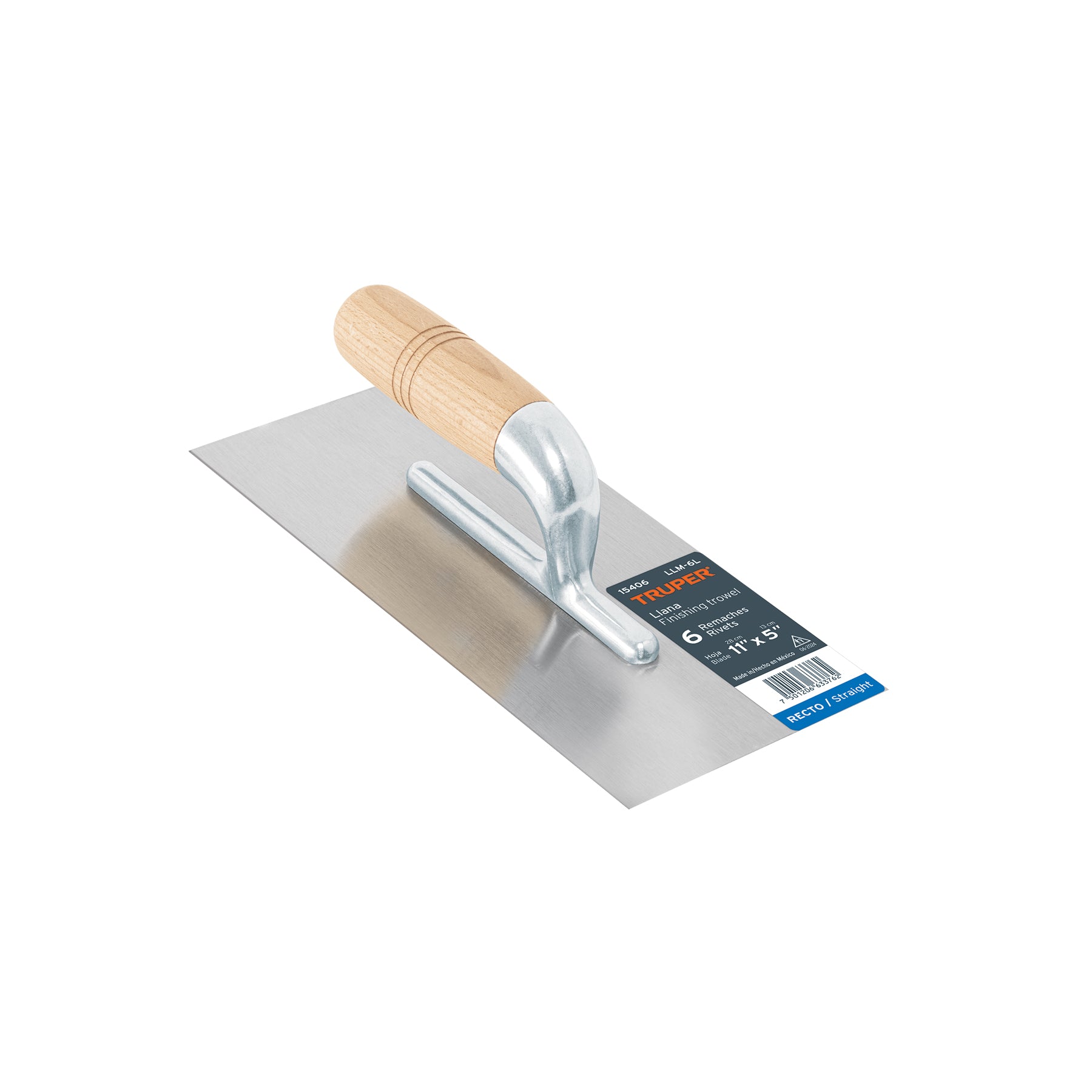 Truper LLM-6L, Llana, mango madera, canto recto, 6 remaches, 11″