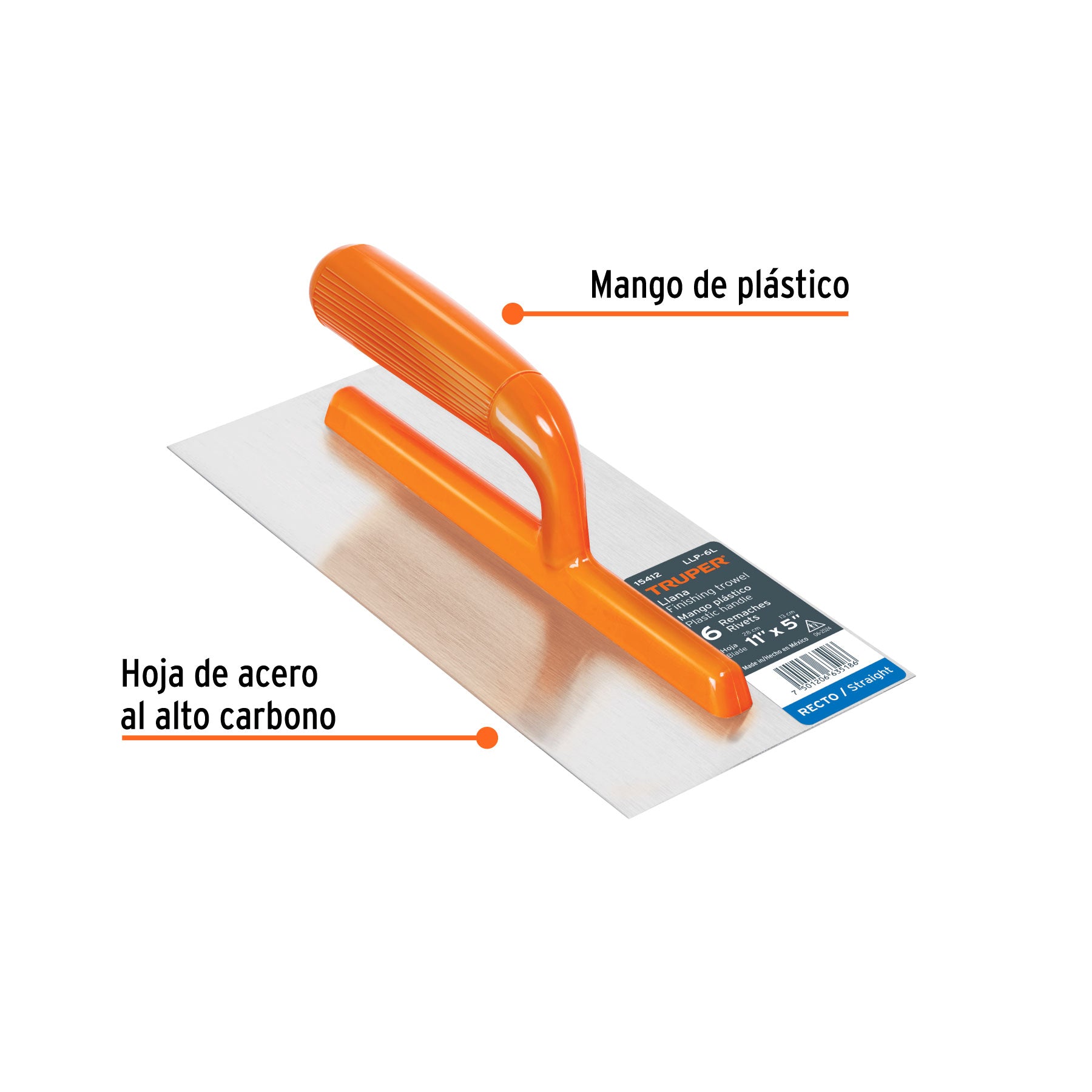 Truper LLP-6L, Llana canto recto, mango plástico