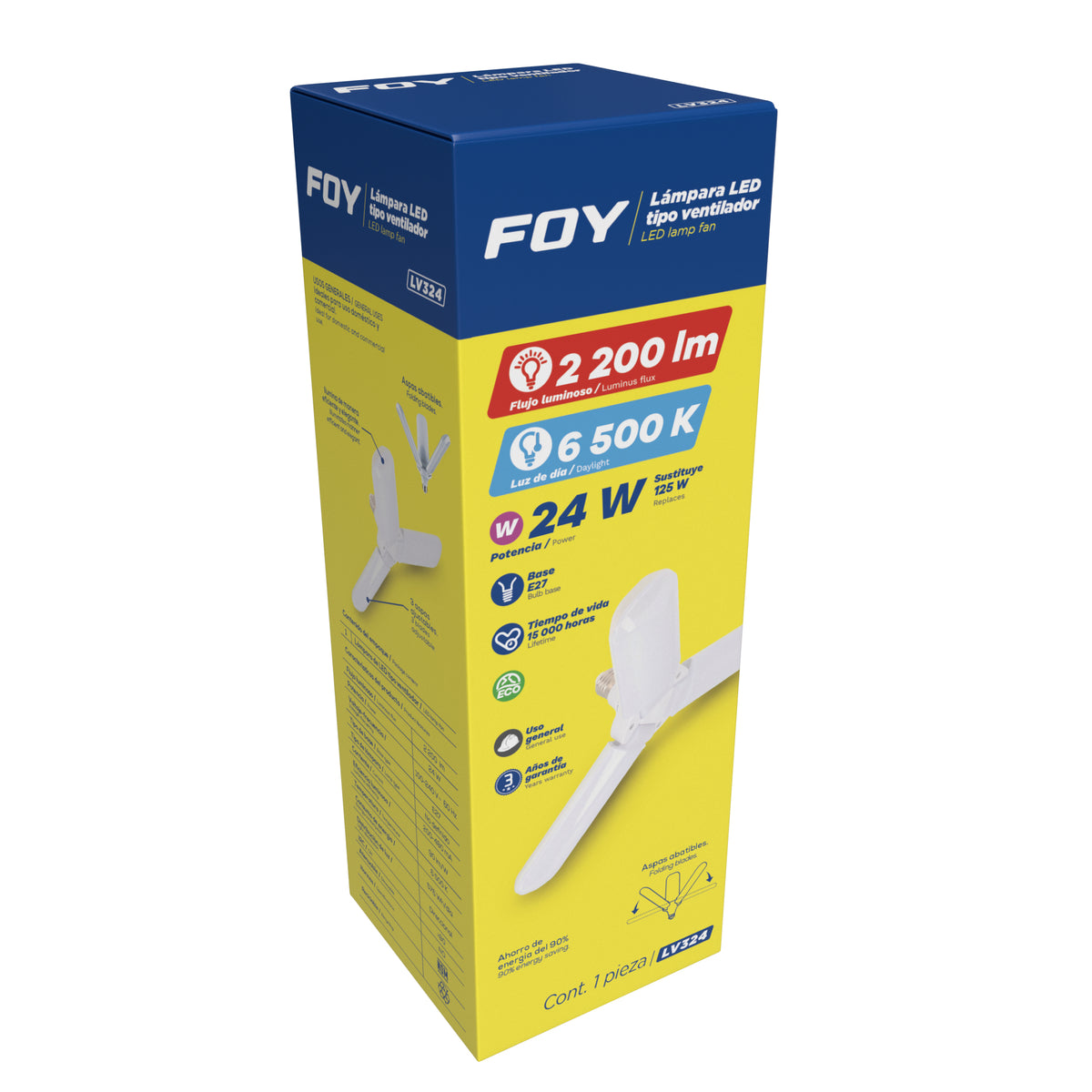 Lámpara de LED tipo ventilador de 3 aspas, 24 W Foy