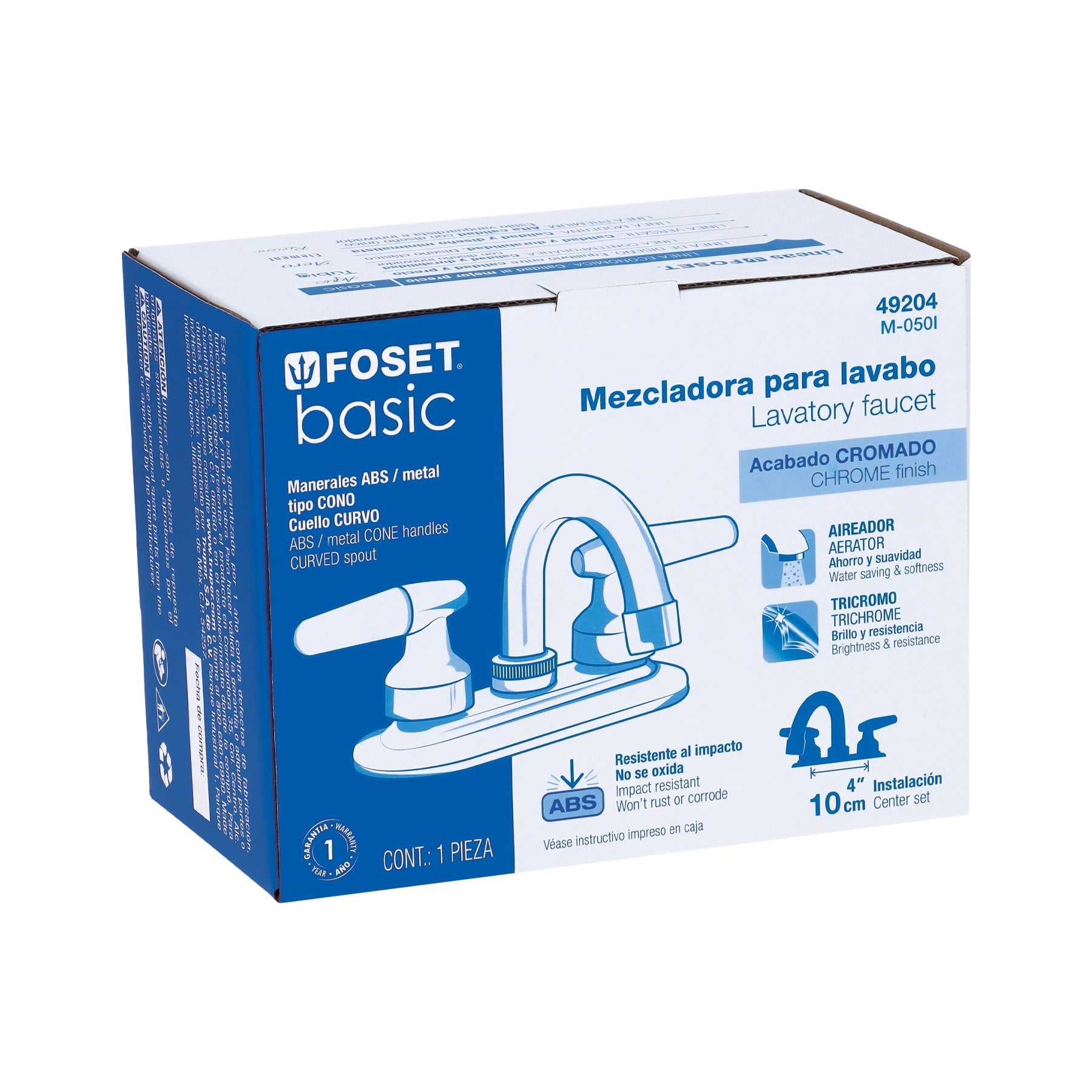 Foset Basic M-050I, Mezcladora para lavabo, manerales cono, cuello curvo, Basic