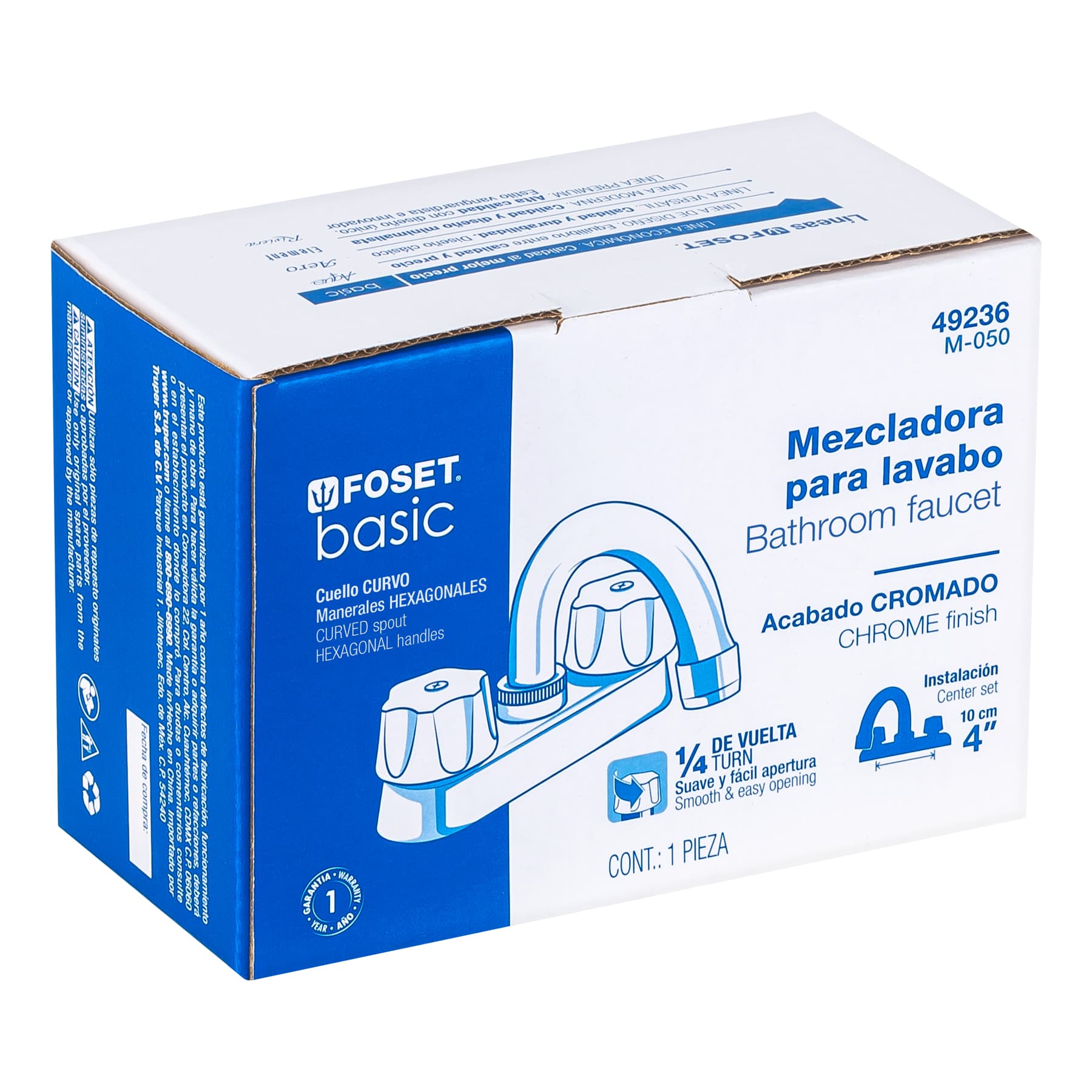 Foset Basic M-050, Mezcladora para lavabo, hexagonales, cuello curvo, Basic