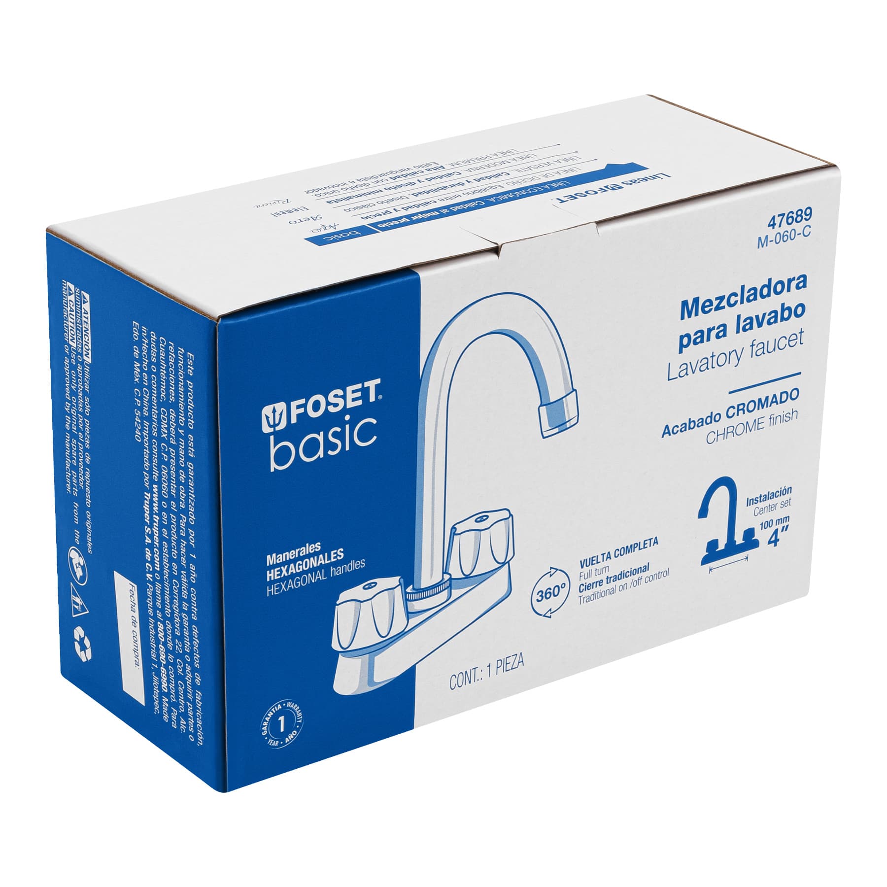 Foset Basic M-060-C, Mezcladora 4″ para lavabo cuello bar cartucho de compresión