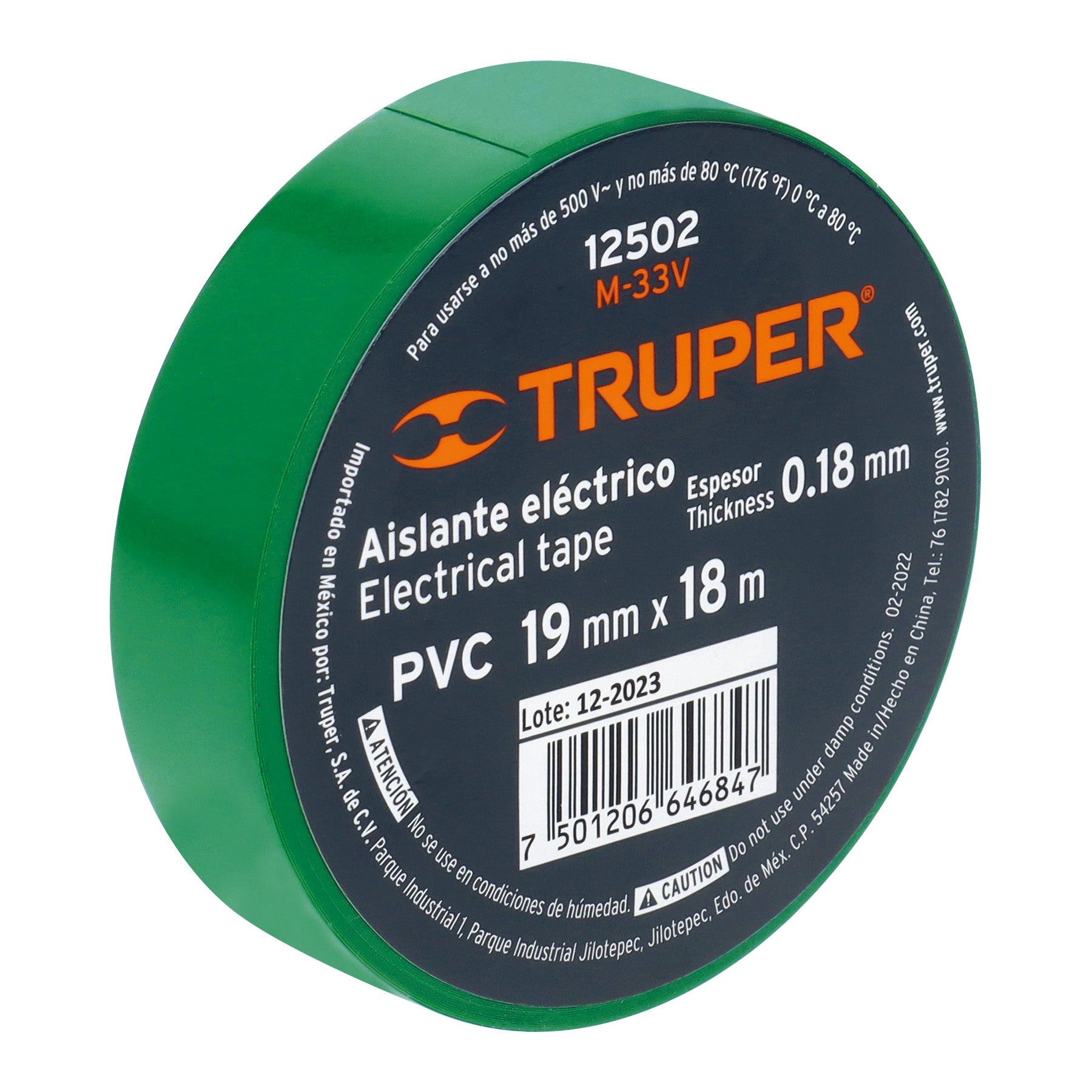 Truper M-33V, Cinta de aislar, 18 m x 19 mm, verde