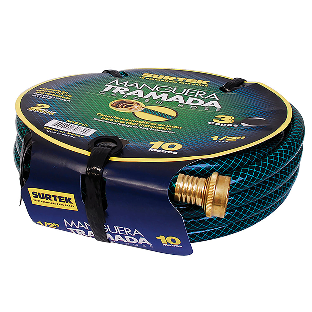 Manguera para jardín tramada verde con conector metálico 1/2", 15 m Surtek